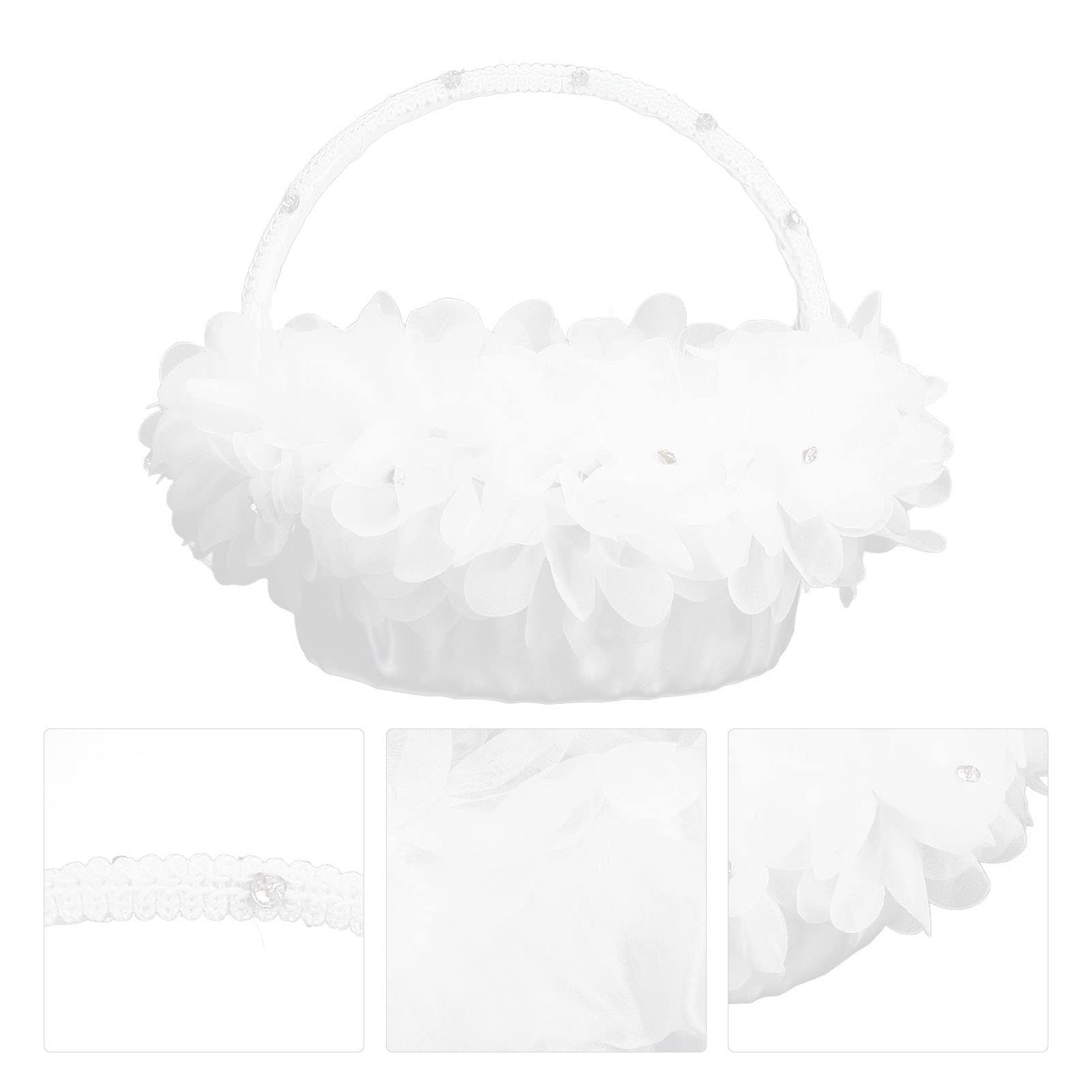 Elegant Lace Flower Girl Basket with Ostrich Feathers - Wedding Party Photography Props for Bridal Shower, Flower Girls & Ceremony Decor