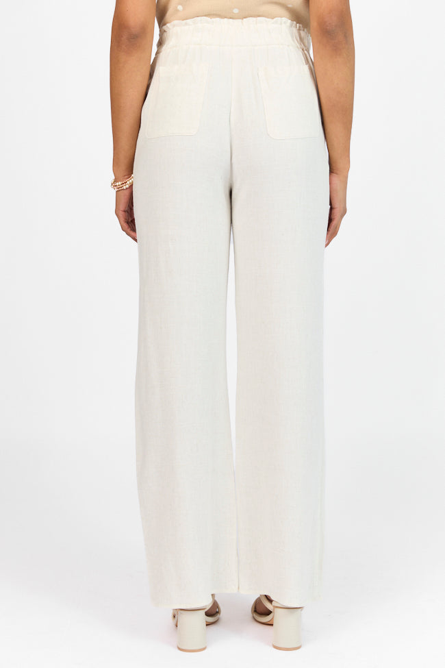 Beige Linen Blend Trousers for Women - Comfortable High-Waisted Pants for Casual & Office Wear - Summer Breathable Wide Leg Pants - Perfect for Work, Travel & Everyday Outfits (Final Sale)