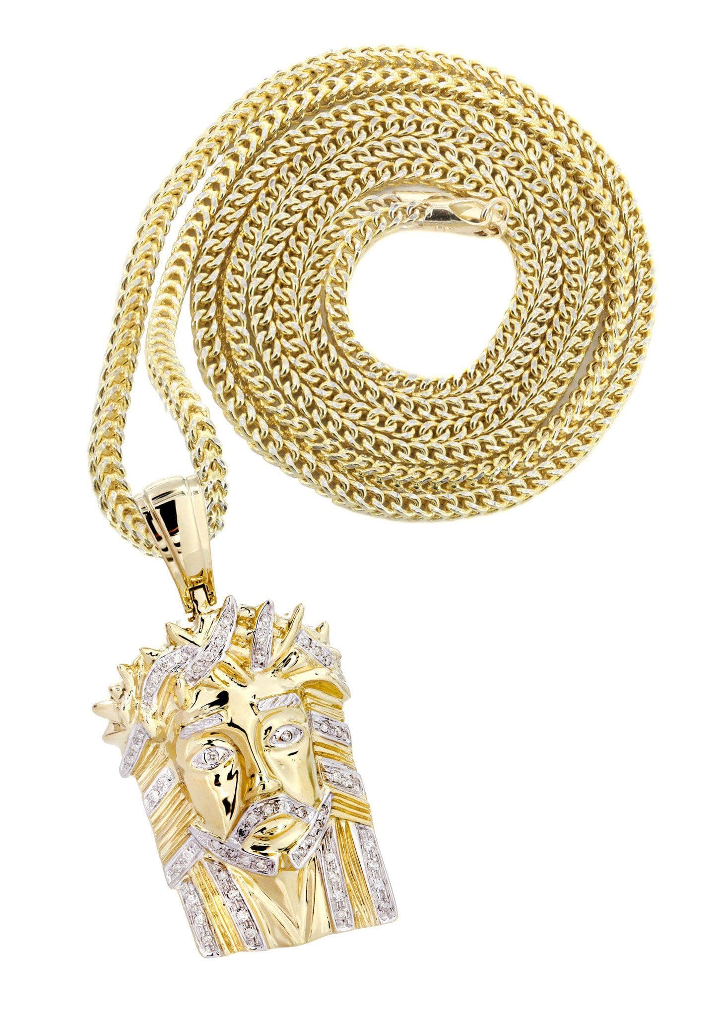 10K Yellow Gold Jesus Head Diamond Necklace - 0.28 Carats Diamond Cross Pendant for Women | Religious Jewelry Gift for Baptism, First Communion & Church Occasions