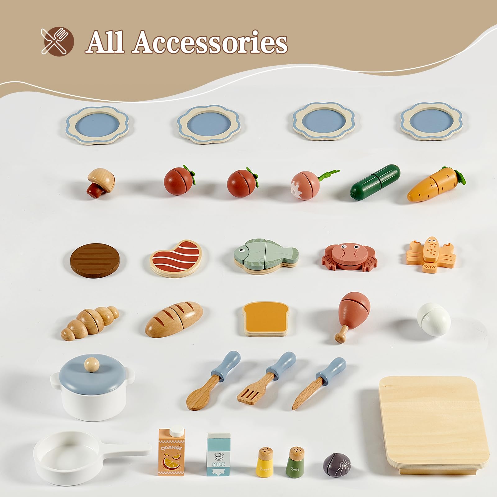 **Wooden Play Kitchen Set for Kids - 32Pcs Pretend Play Food & Accessories, Stove & Sink - Educational Toy for Toddlers Ages 3+ - Perfect for Role Play, Birthday Gifts & Preschool Learning**