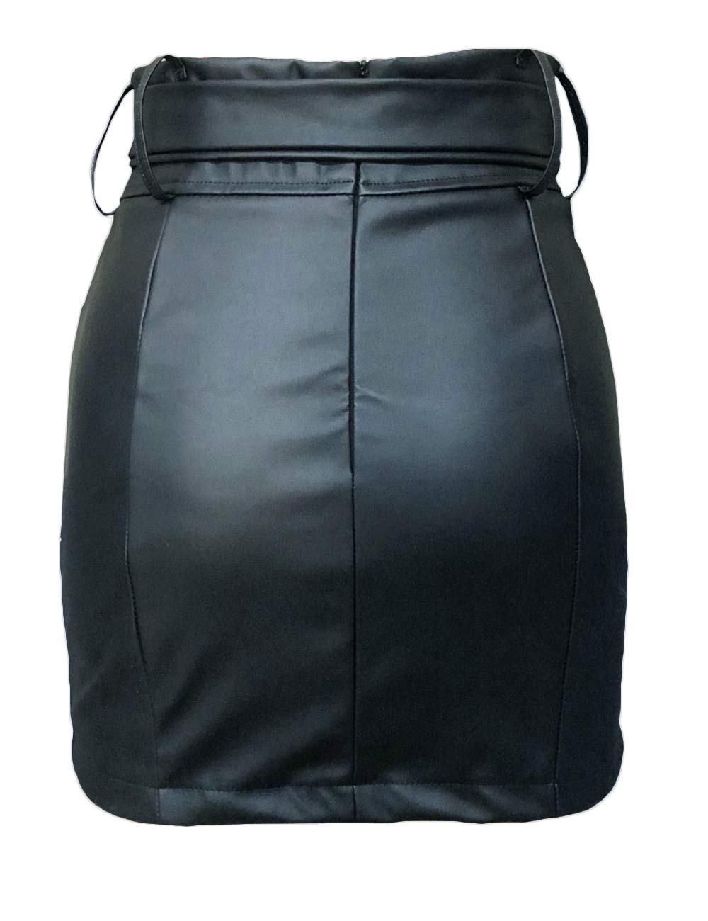 Stylish Women's High Waisted PU Leather Mini Skirt with Side Split & Tie Belt - Sexy Faux Leather Pencil Skirt for Club, Party & Night Out