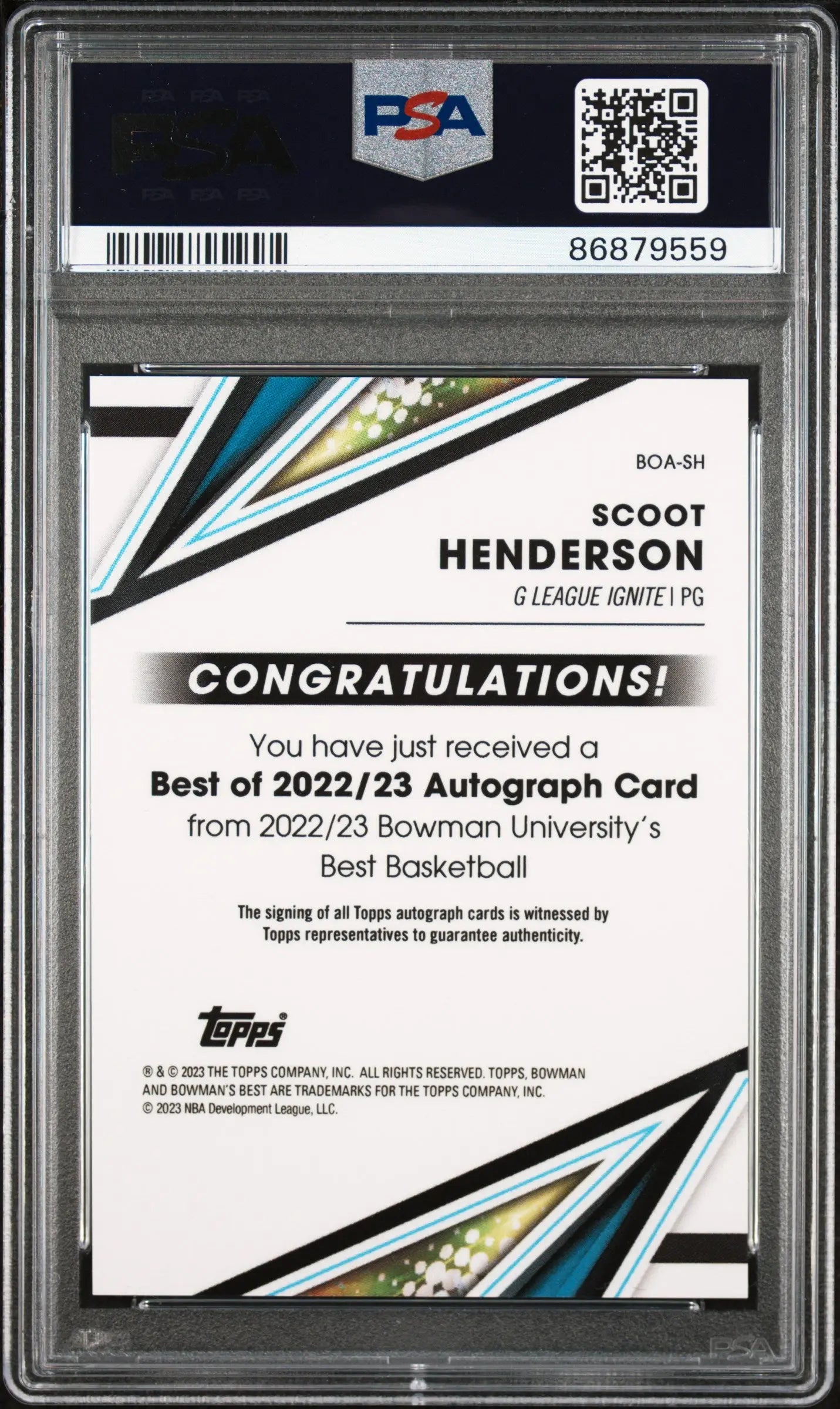 2022 Bowman University Best Autograph Scoot Henderson PSA 9 - Rare Basketball Trading Card for Collectors & Investors - Perfect for Sports Memorabilia Displays & Investment Portfolios