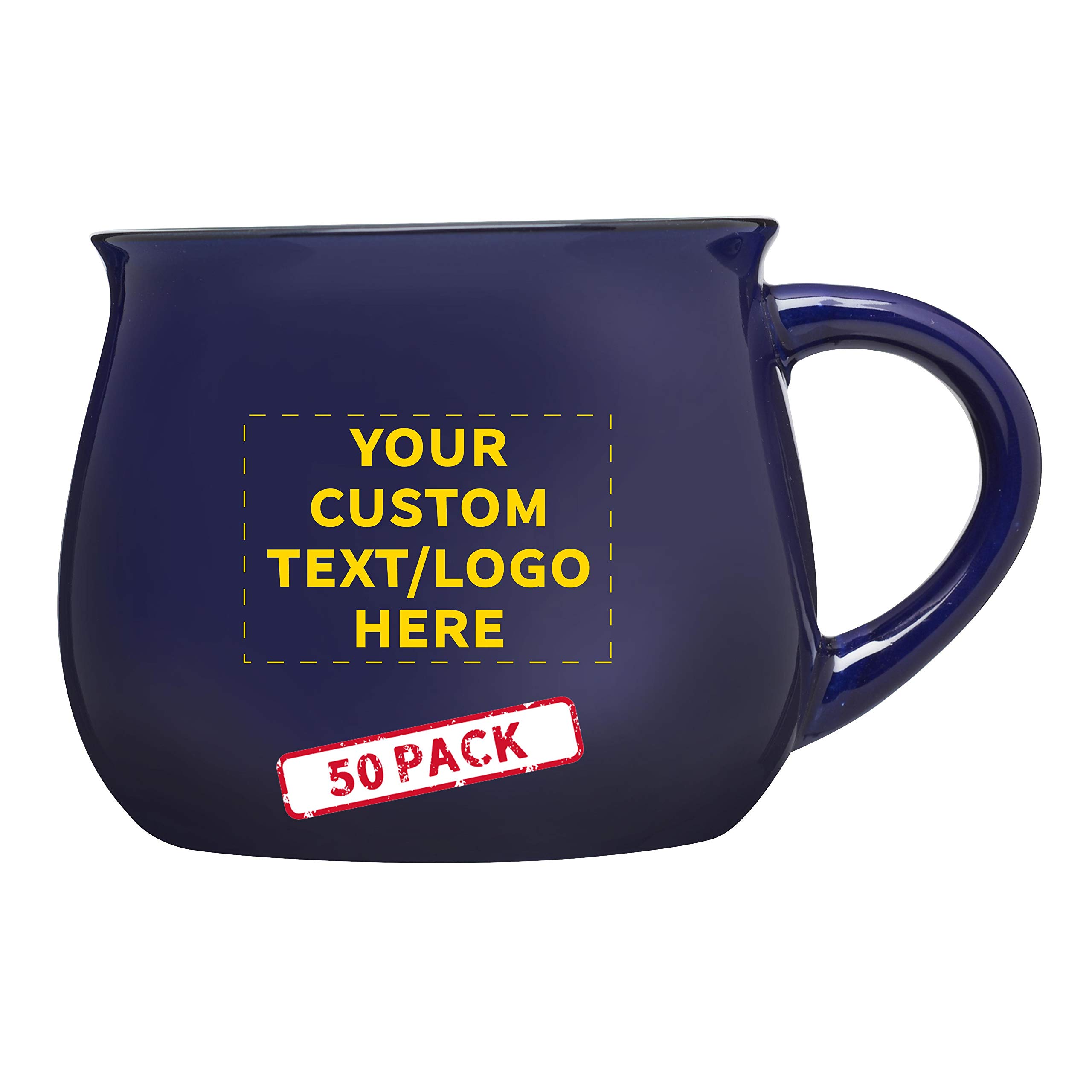 Custom Glazed Campfire Coffee Mugs 12 oz Set of 50 - Personalized Bulk Coffee Cups for Camping, Picnics & Outdoor Adventures - Durable Cobalt Blue Ceramic Mugs for Coffee, Tea, Hot Chocolate & Beverages - Perfect for Restaurants, Cafes & Corporate Gifts
