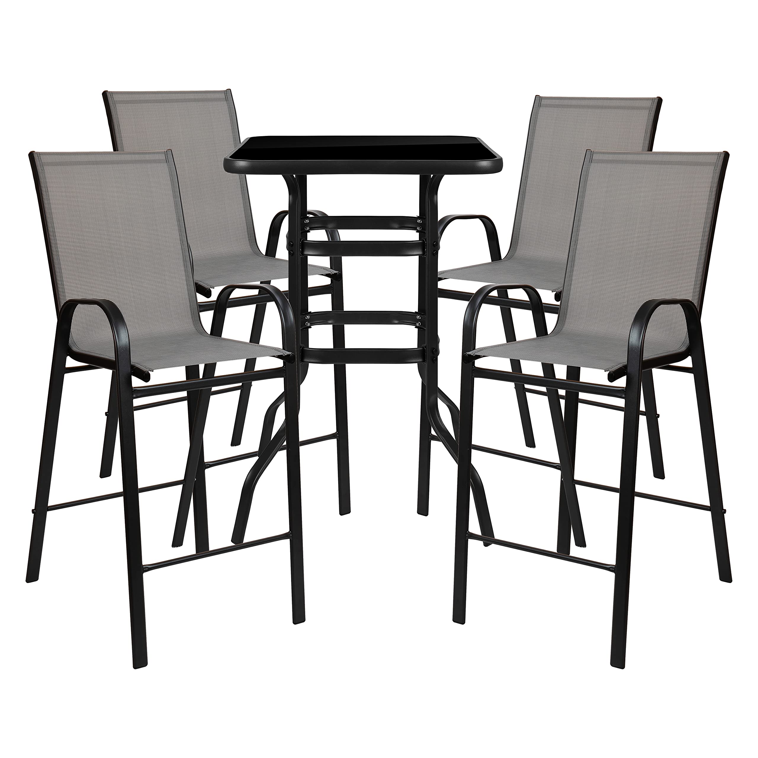 Flash Furniture Brazos 4-Person Outdoor Dining Set - Patio Table and Chairs for Backyard, Garden, Poolside or Deck - Weather-Resistant Aluminum and Mesh Seating