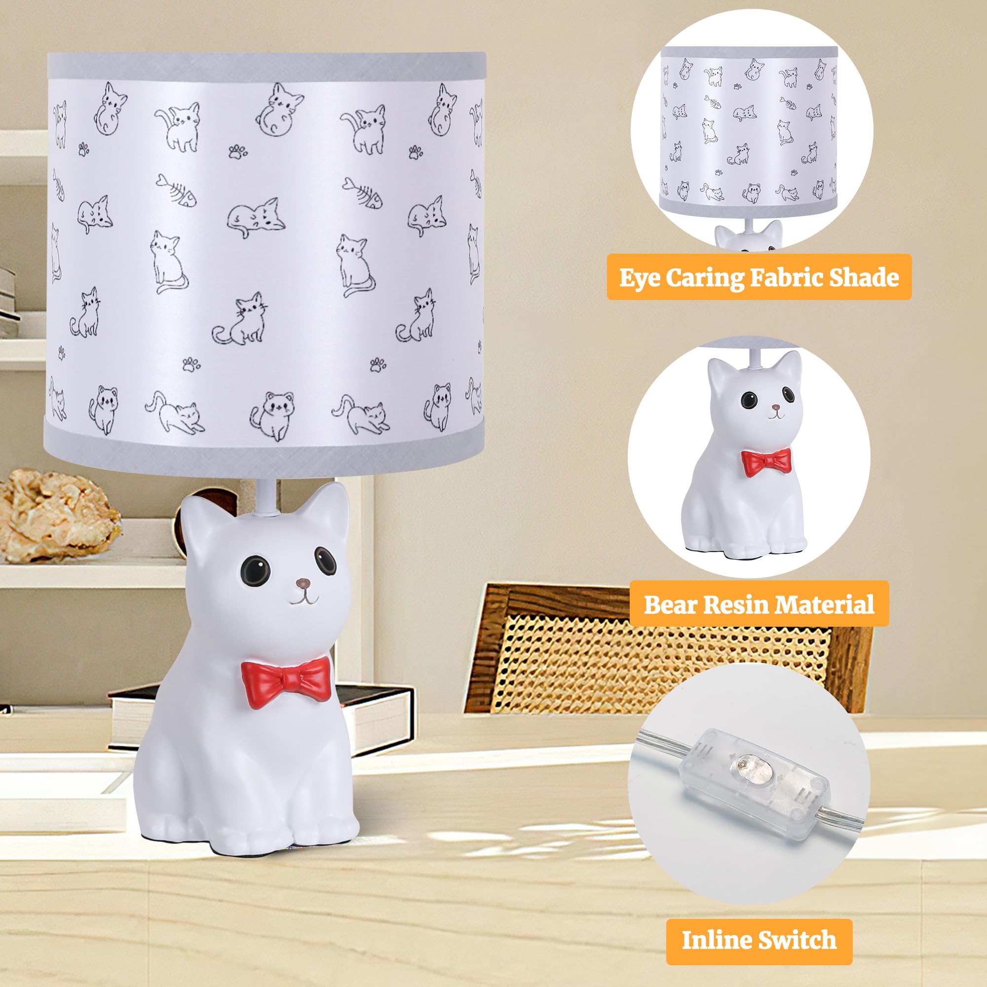 Cute Mini Table Lamp for Kids Bedroom - Small Animal Nightstand Lamp with Lampshade, Nursery Bedside Light for Boys & Girls (Bulb Included, White) - Perfect for Bedtime Reading, Study Desk & Cozy Night Lights
