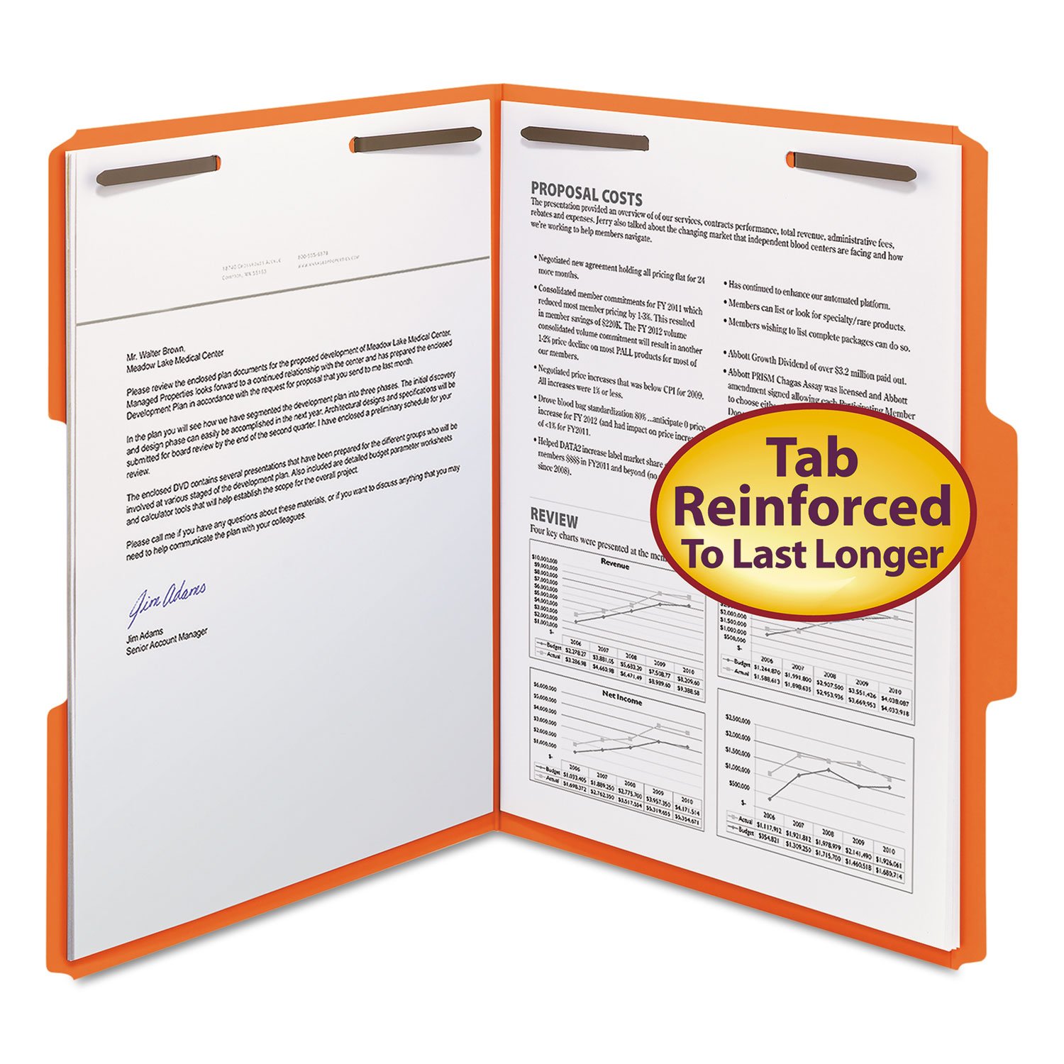 Smead 12540 Two-Fastener File Folders - 1/3 Cut Assorted Top Tabs, Letter Size, Orange (50/Box) - Perfect for Office Organization & Document Filing