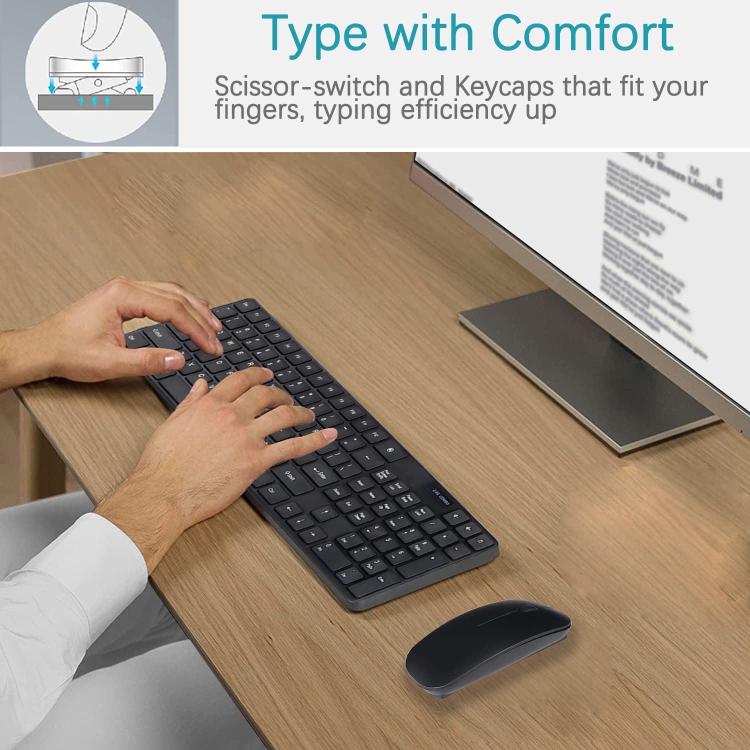 Wireless Keyboard and Mouse Combo - UK English Layout, Full-Size Spill-Resistant Keyboard with 12 Multimedia Shortcuts, Nano USB Receiver for Lag-Free Typing - Perfect for Office, Home & Gaming (White)