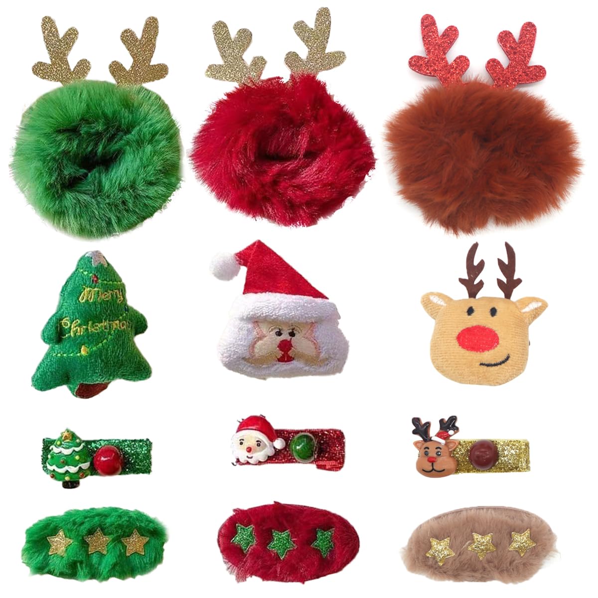 12Pcs Christmas Hair Bows for Girls - Cute Santa Elk Christmas Tree Hair Clips Set for Toddlers & Kids | Hair Barrettes & Snap Hairpins for Infants (Random Colors) | Perfect for Holiday Parties, School Events & Family Photos