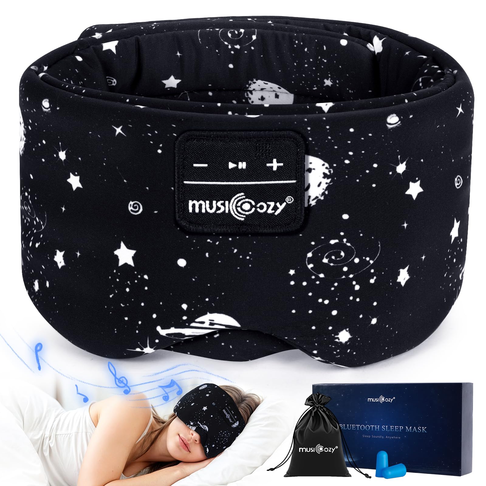Wireless Bluetooth 5.4 Sleep Headphones & Eye Mask - MUSICOZY Adjustable Headband for Sleeping, Meditation & Travel | Comfortable Noise Canceling Sleep Aid