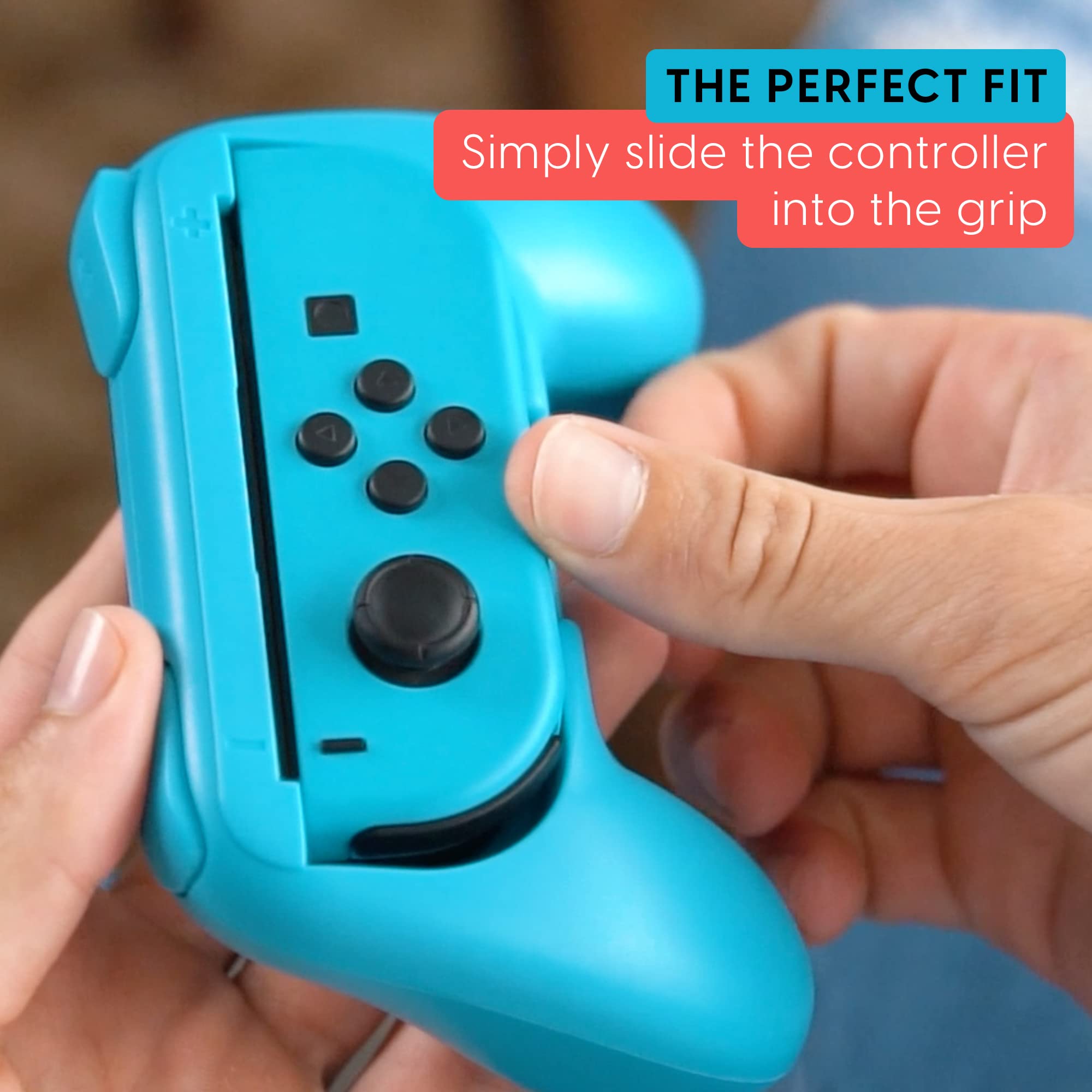 TALK WORKS Ergonomic Joy-Con Grips for Nintendo Switch - Secure & Comfortable Gaming Controller Grips Set (Blue/Red Combo, 2 Pack) - Perfect for Handheld Mode, Long Gaming Sessions & Multiplayer Games