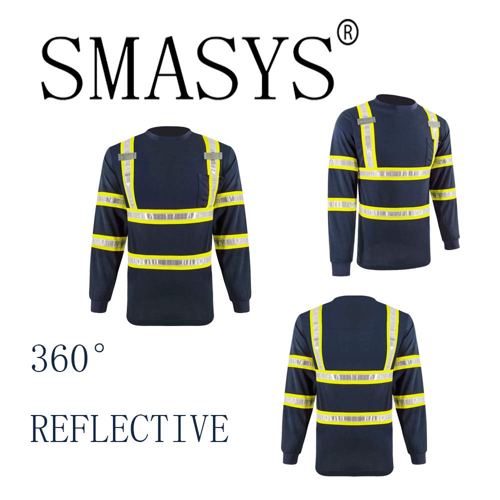 High Visibility Reflective Safety Work Shirts with PVC Tape & Pockets - Long Sleeve T-Shirts for Men & Women | Construction, Roadwork & Night Shift Safety Gear