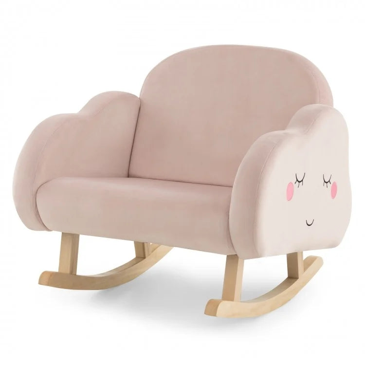 Pink Upholstered Toddler Rocker with Solid Wood Legs & Non-Slip Foot Pads - Comfortable Baby Chair for Nursery, Playroom & Kids Bedroom