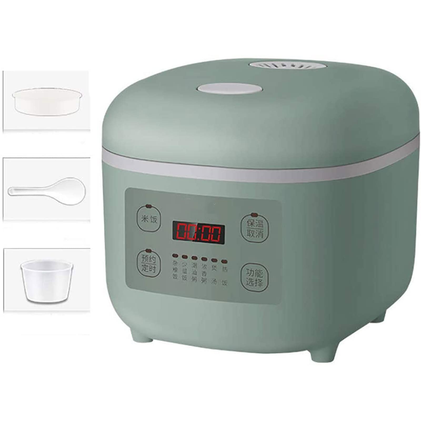 XUANX Mini Rice Cooker 2L - Smart Multi-Function Rice Cooker with Timer & Non-Stick Inner Pot for 1-4 People - Perfect for Home, Dorm, Office & Travel - Compact & Energy Efficient (Green)