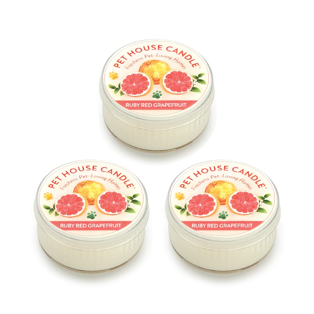 One Fur All Pet House Mini Candle Set (3 Pack) - Red Ruby Grapefruit Scented Pet Odor Eliminator Candles | 10-12 Hour Burn Time, Non-Toxic & Allergen-Free | Perfect for Small Spaces, Pet Rooms & Home Fragrance