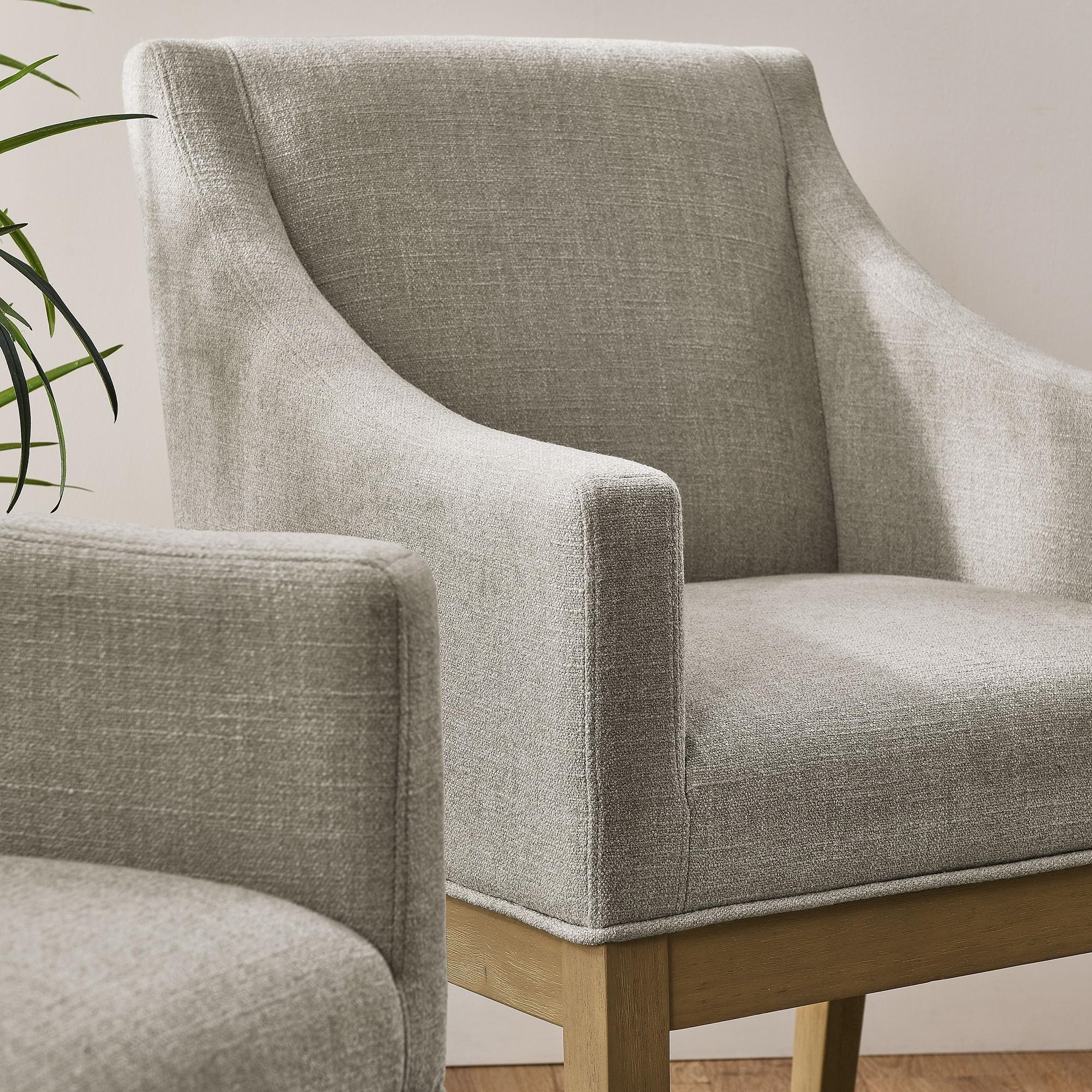 Modway Alton Upholstered Dining Chair with Arms in Linen Natural – Mid Century Modern Padded Kitchen Chair with Wood Legs – Fabric Accent Chair for Dining Room, Living Room & Office