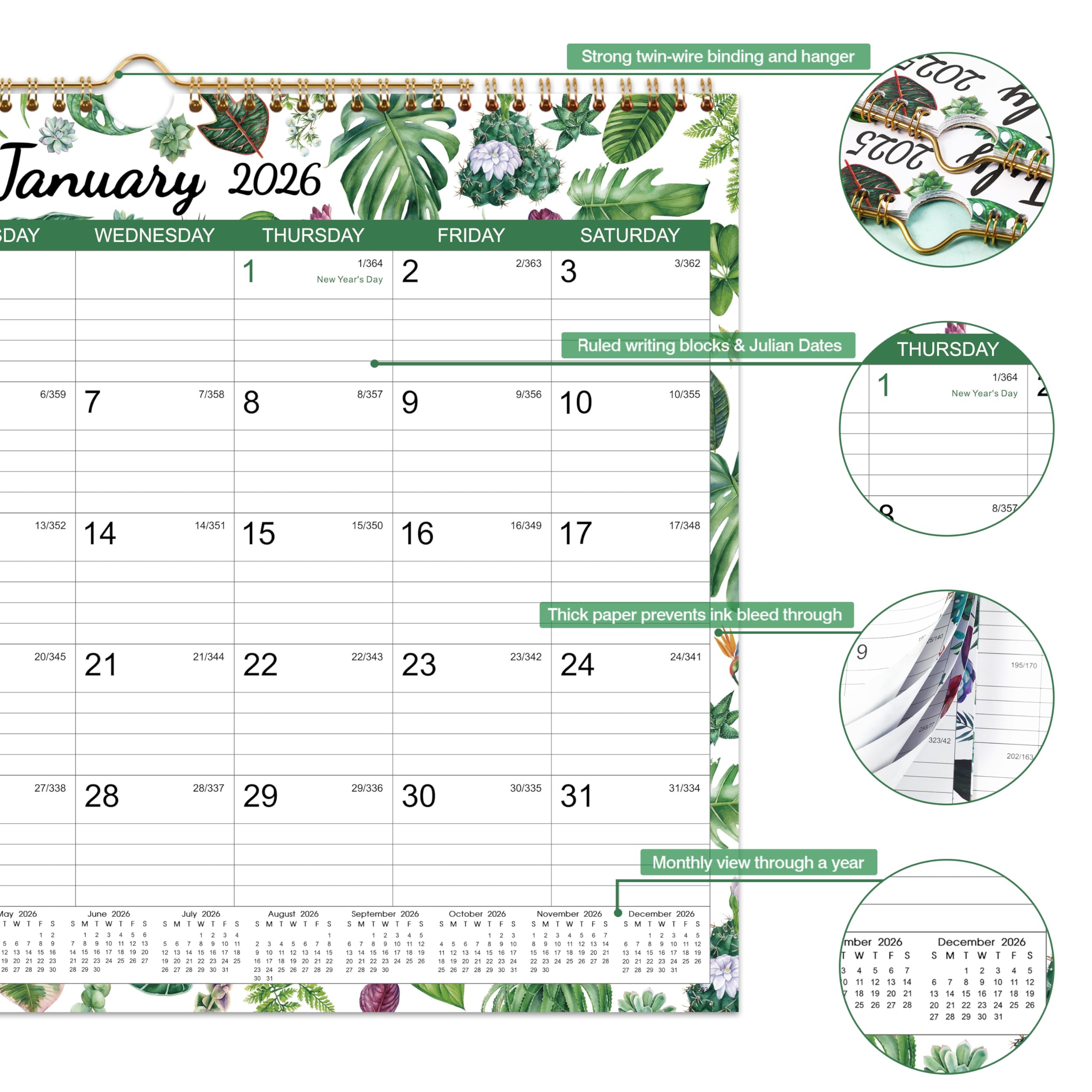 2025-2026 Wall Calendar | 18-Month Planner from July 2025 to December 2026 | 11.5x15 Inch Large Monthly Calendar with Julian Dates & Spacious Blocks | Perfect for Home, Office & School Organization