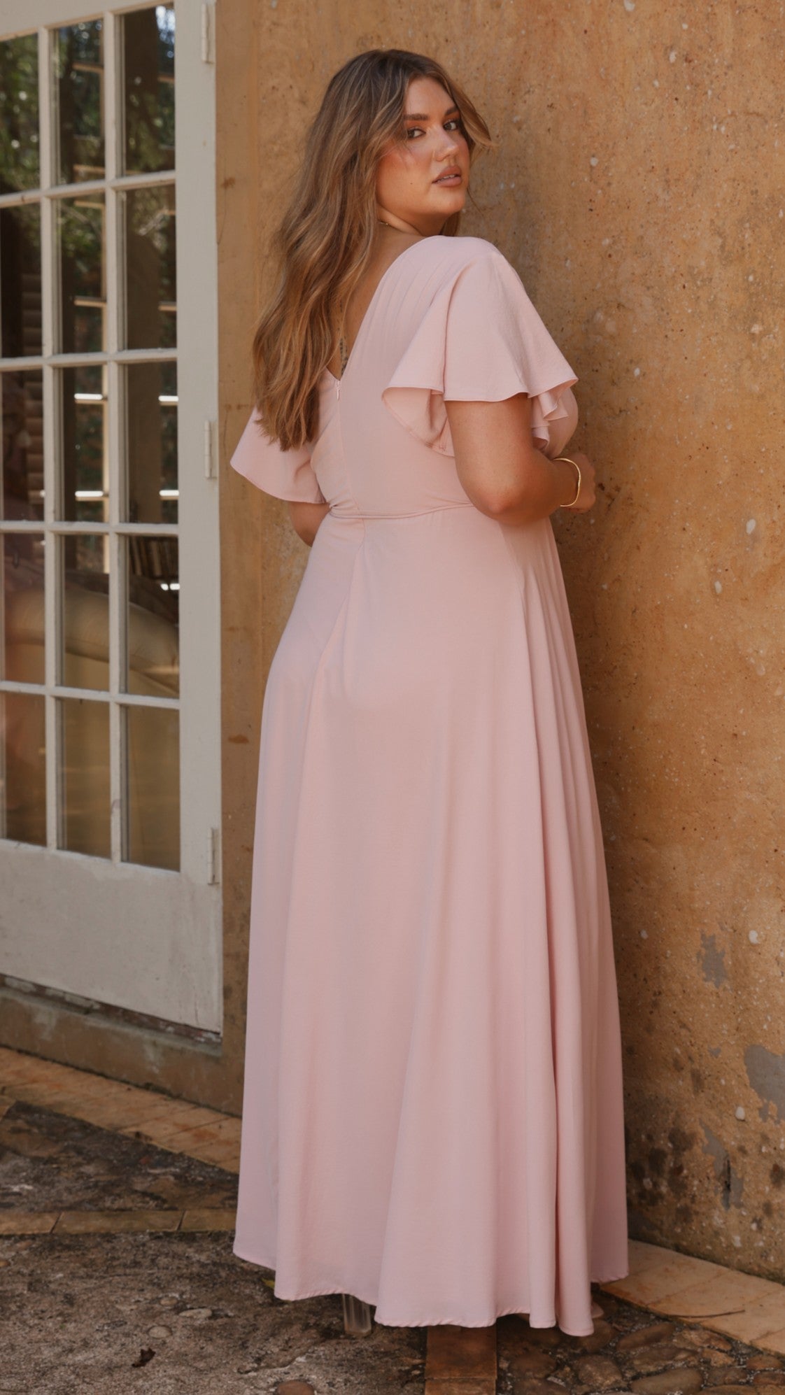 Charlize Maxi Dress for Women - Elegant Dusty Pink Flowy Long Dress for Summer, Beach, Wedding & Special Occasions
