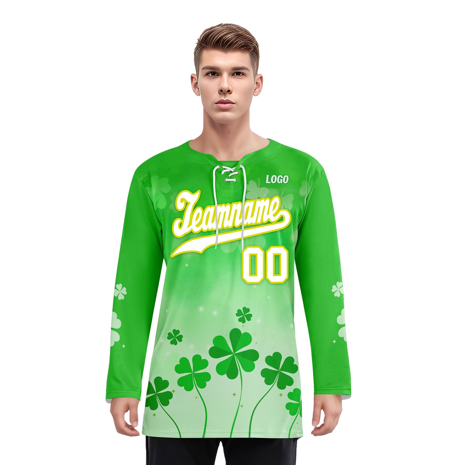 Custom Personalized Four Leaf Clover Hockey Jersey HCKJ01 E0615 - Perfect for Sports Games, Team Events & Fan Apparel Gifts
