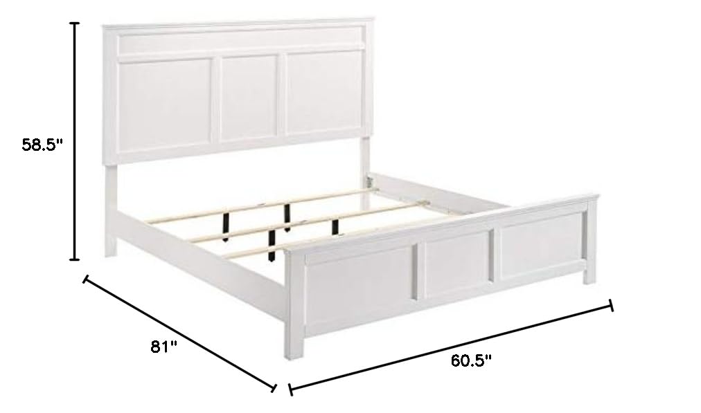 Andover Solid Wood Queen Bed Frame - Classic White Wooden Bed for Bedroom - Durable & Stylish Furniture for Master Bedroom, Guest Room, or Airbnb