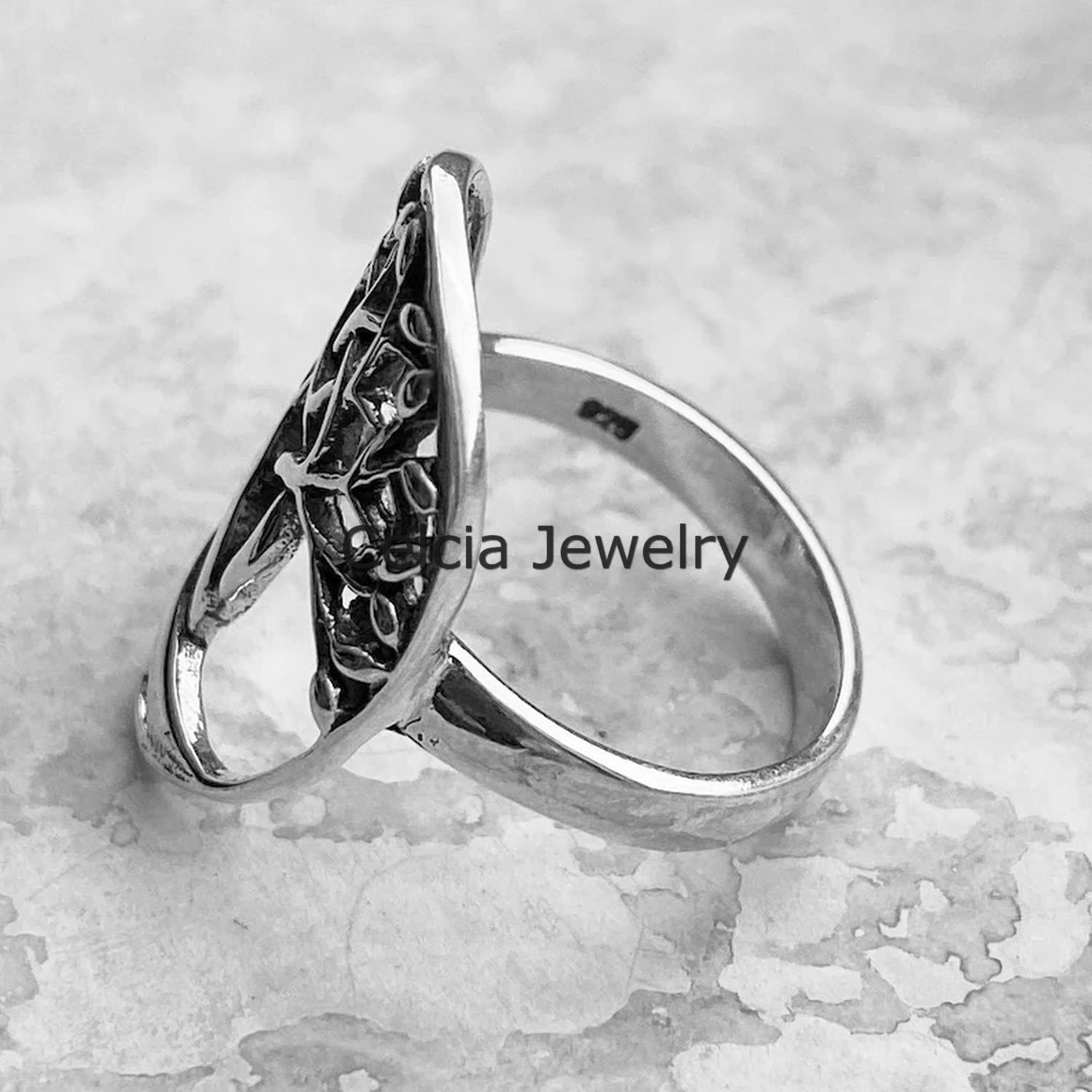 925 Sterling Silver Tree of Life Ring - Large Bohemian Leaf Design, Dainty Minimalist Jewelry for Women, Unique Mother's Day Gift (Size 7) | Perfect for Boho Fashion, Spiritual Wear & Special Occasions