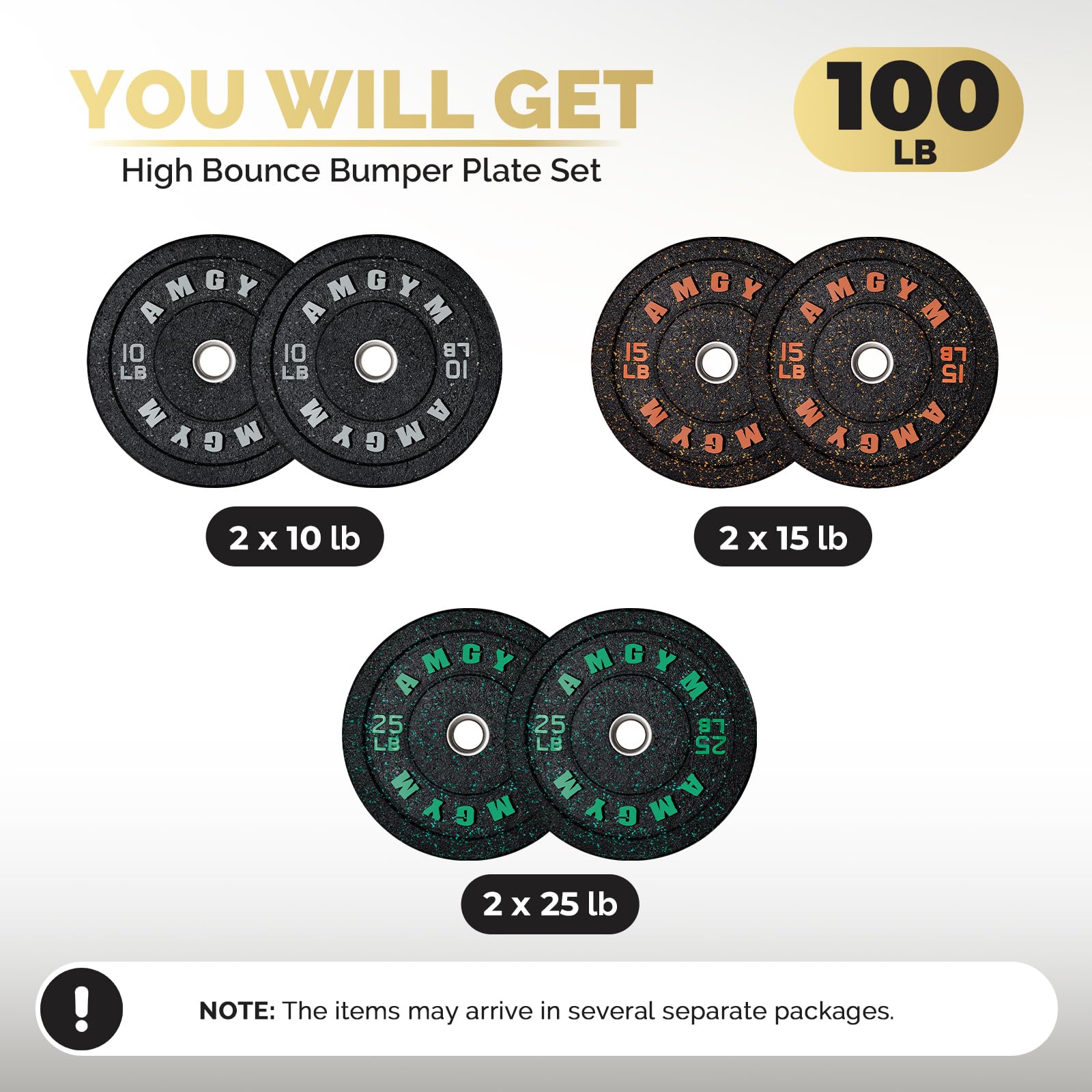 Premium 2 Inch Bumper Plates Set 10-500lbs - Olympic Weight Plates for CrossFit, Powerlifting & Strength Training - High-Density Rubber Coated for Floor Protection - Perfect for Home Gym, Commercial Gym & Functional Fitness Training