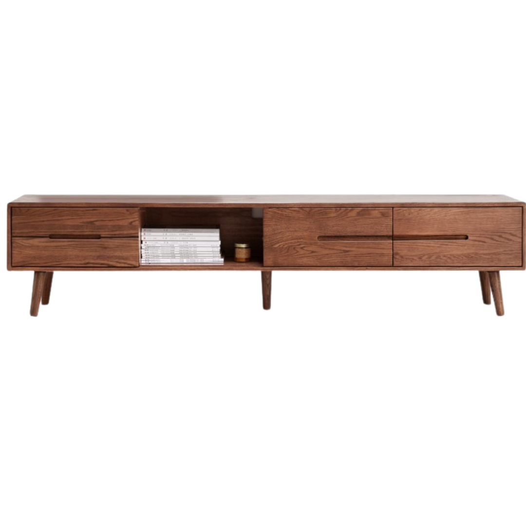 Solid Oak Wood TV Stand with Sliding Doors - Rustic Modern Entertainment Center for Living Room, Bedroom, or Home Theater