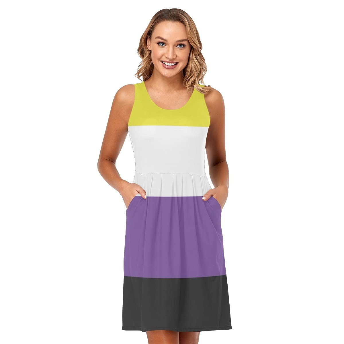 Women's Sleeveless Summer Beach Dress - Casual Sun Dress with Pockets for Vacation, Pool Party & Outdoor Activities