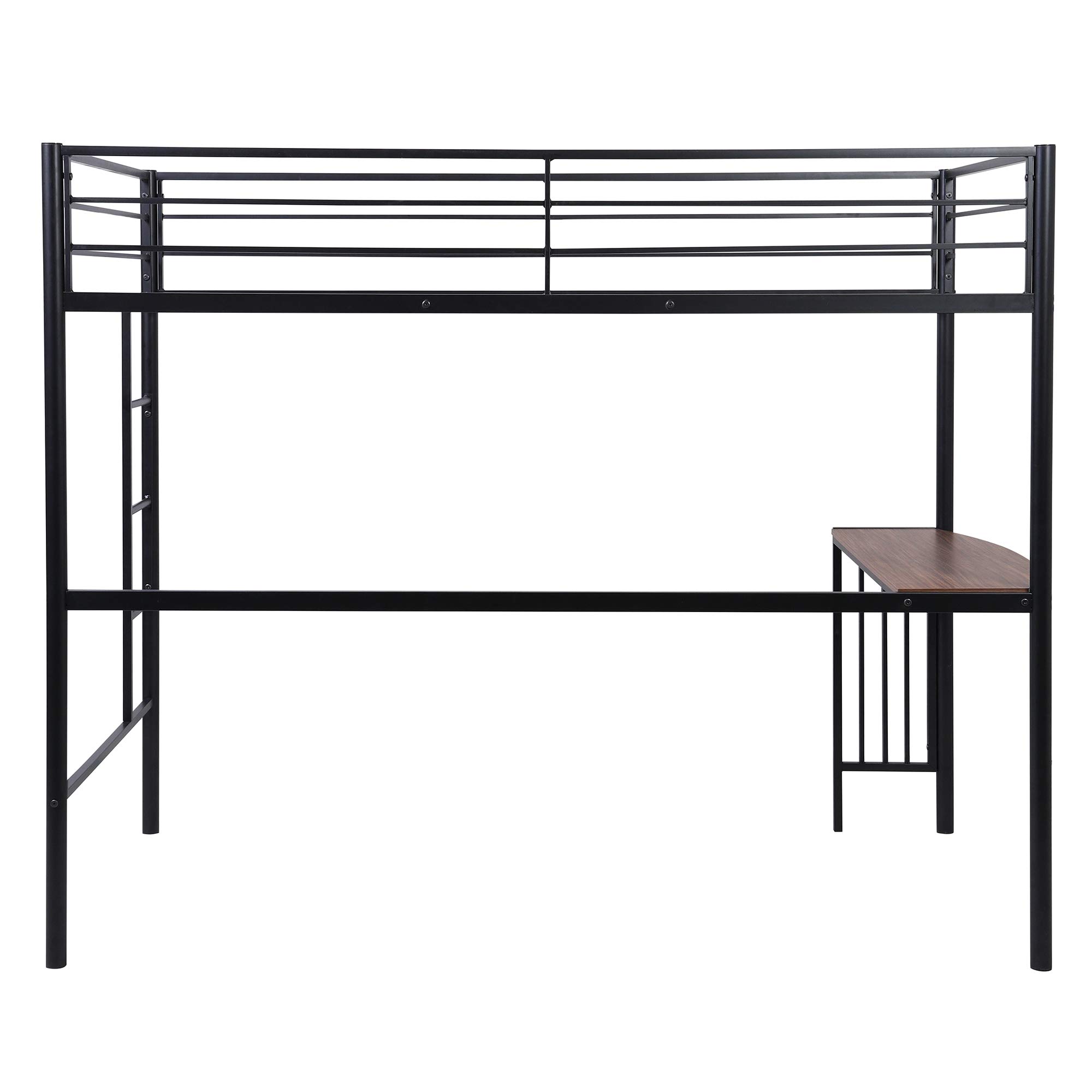 Twin Over Full Metal Bunk Bed with Built-in Desk & Ladder - Sturdy Steel Frame & Quality Slats - Space-Saving Black Bunk Bed for Kids, Teens & Small Bedrooms - Perfect for Dorms, Guest Rooms & Shared Spaces