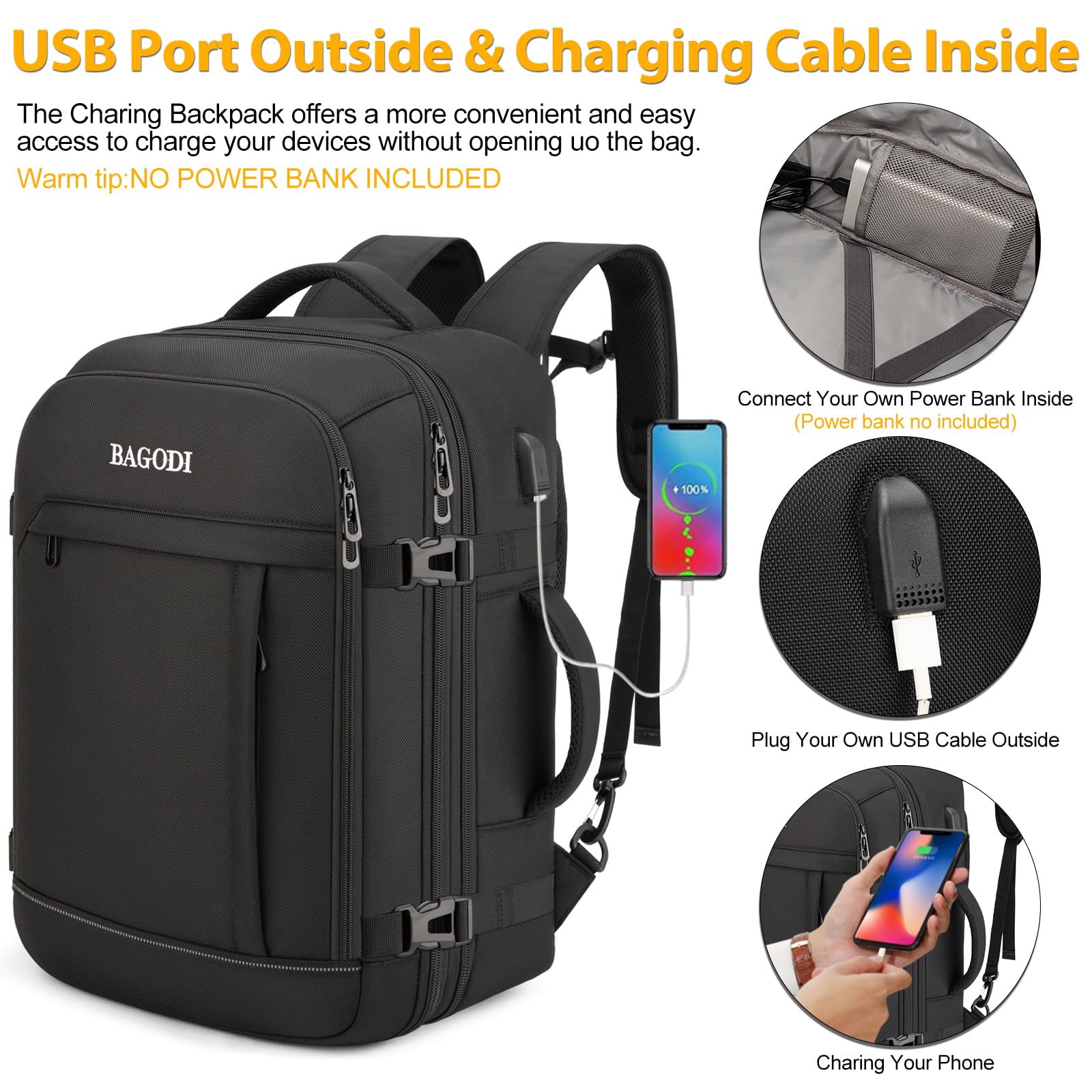 Expandable 42L Water-Resistant Carry On Backpack for Men & Women - Flight Approved Travel Backpack with 4 Packing Cubes & 17