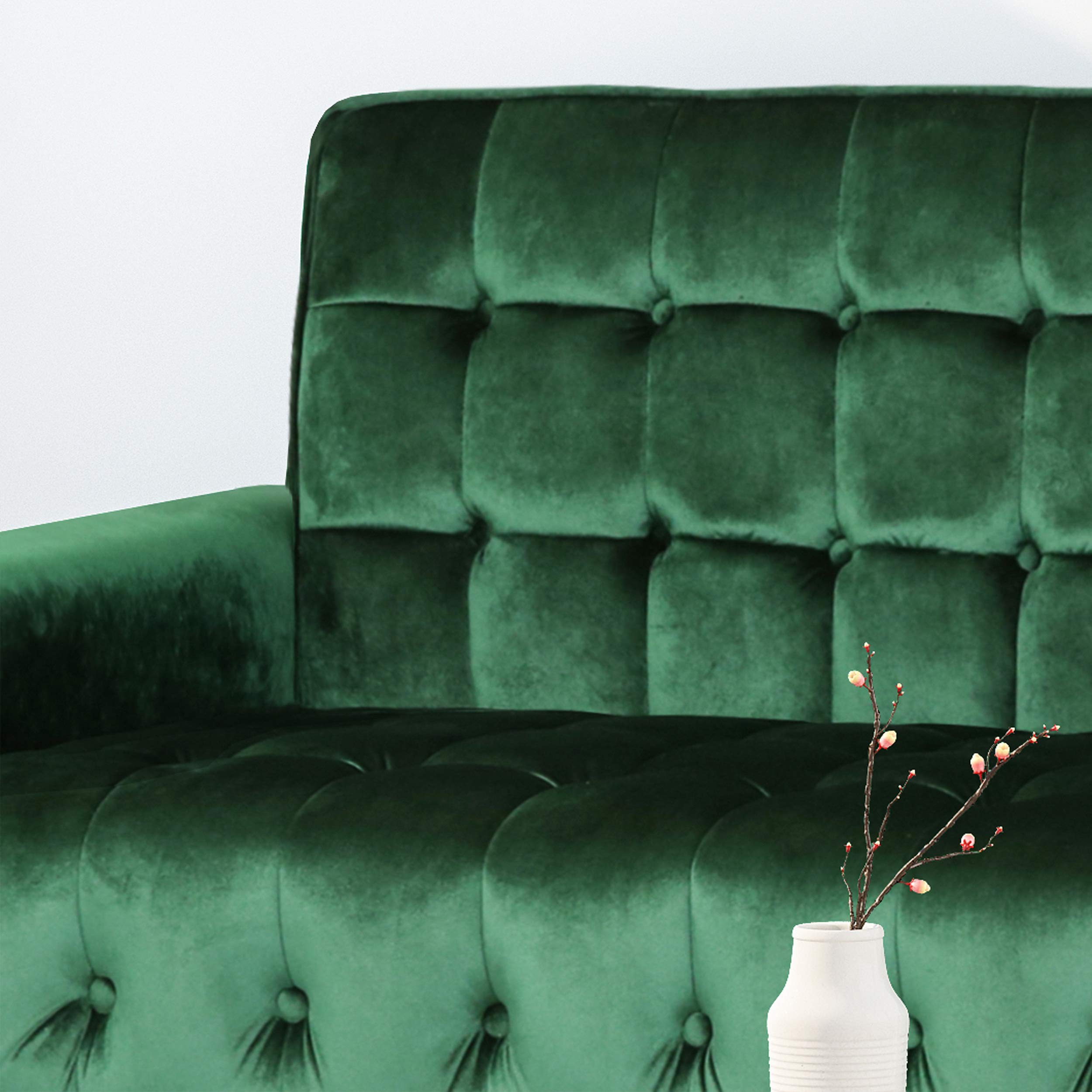 Christopher Knight Home Adan Tufted Velvet Sofa with Tipped Tapered Legs in Emerald Green & Gold Finish - Perfect for Living Room, Lounge & Luxury Home Decor