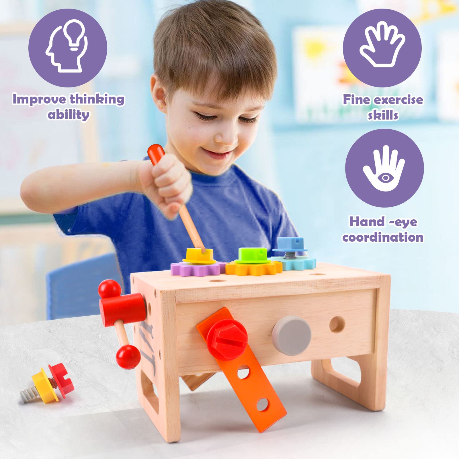 WDMIYA 29-Piece Wooden Toddler Tool Set - Montessori STEM Educational Construction Toys for 2 3 4 Year Old Boys & Girls | Pretend Play Birthday Gift for Kids | Perfect for Home, Classroom & Outdoor Learning Activities