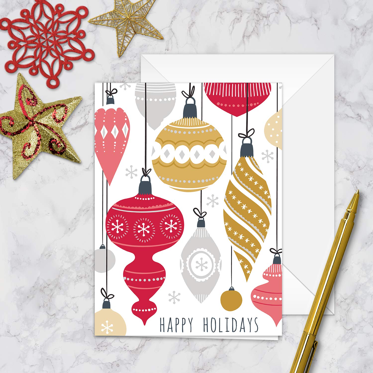25 Christmas Cards with White Envelopes - 5 Modern Winter Designs (4 5/8