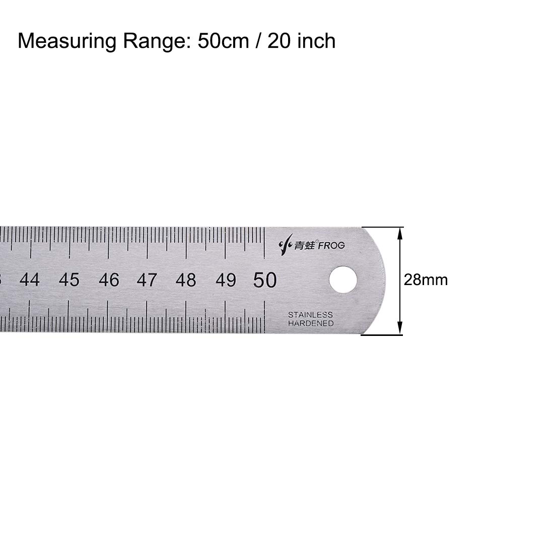 uxcell 50cm 20 Inch Stainless Steel Straight Ruler - Metric Measuring Tool with Hanging Hole for School, Office, Engineering & DIY Projects