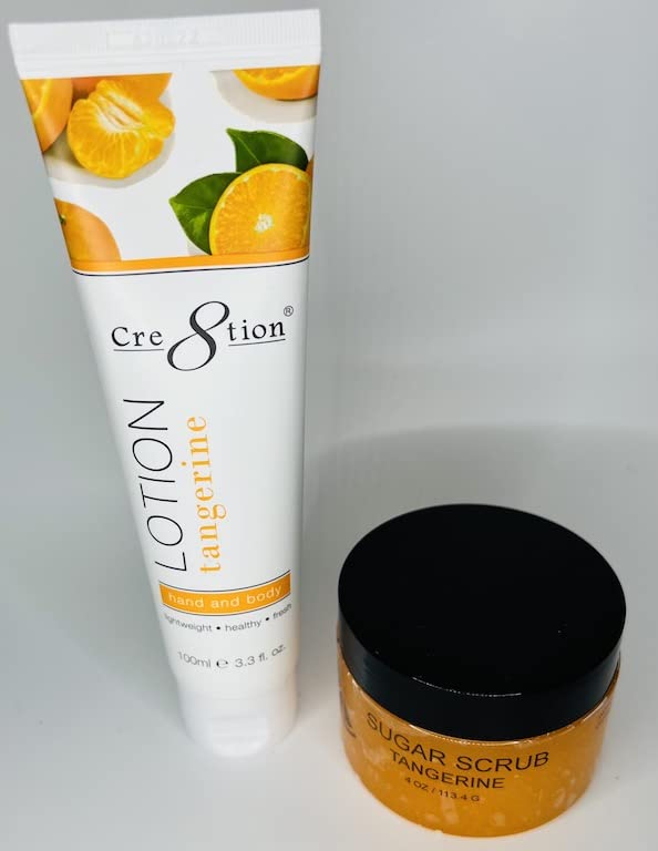 Exfoliating Body Scrub & Hydrating Body Lotion Set - Refreshing Tangerine Scent | Perfect for Dry Skin Care & Spa Day at Home