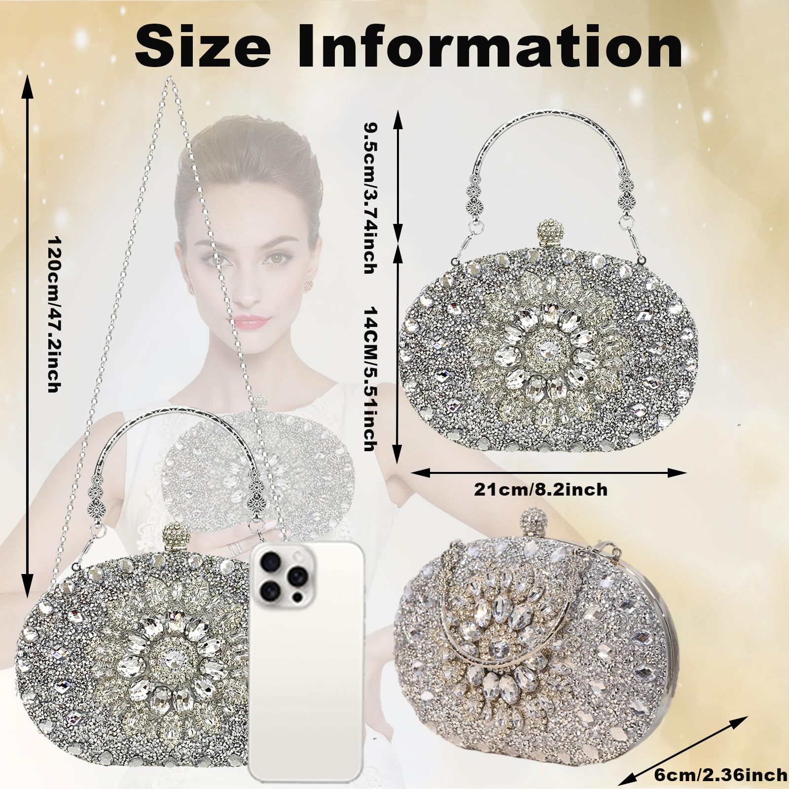 Sparkling Rhinestone Clutch Purse for Women - Wedding & Evening Party Handbag