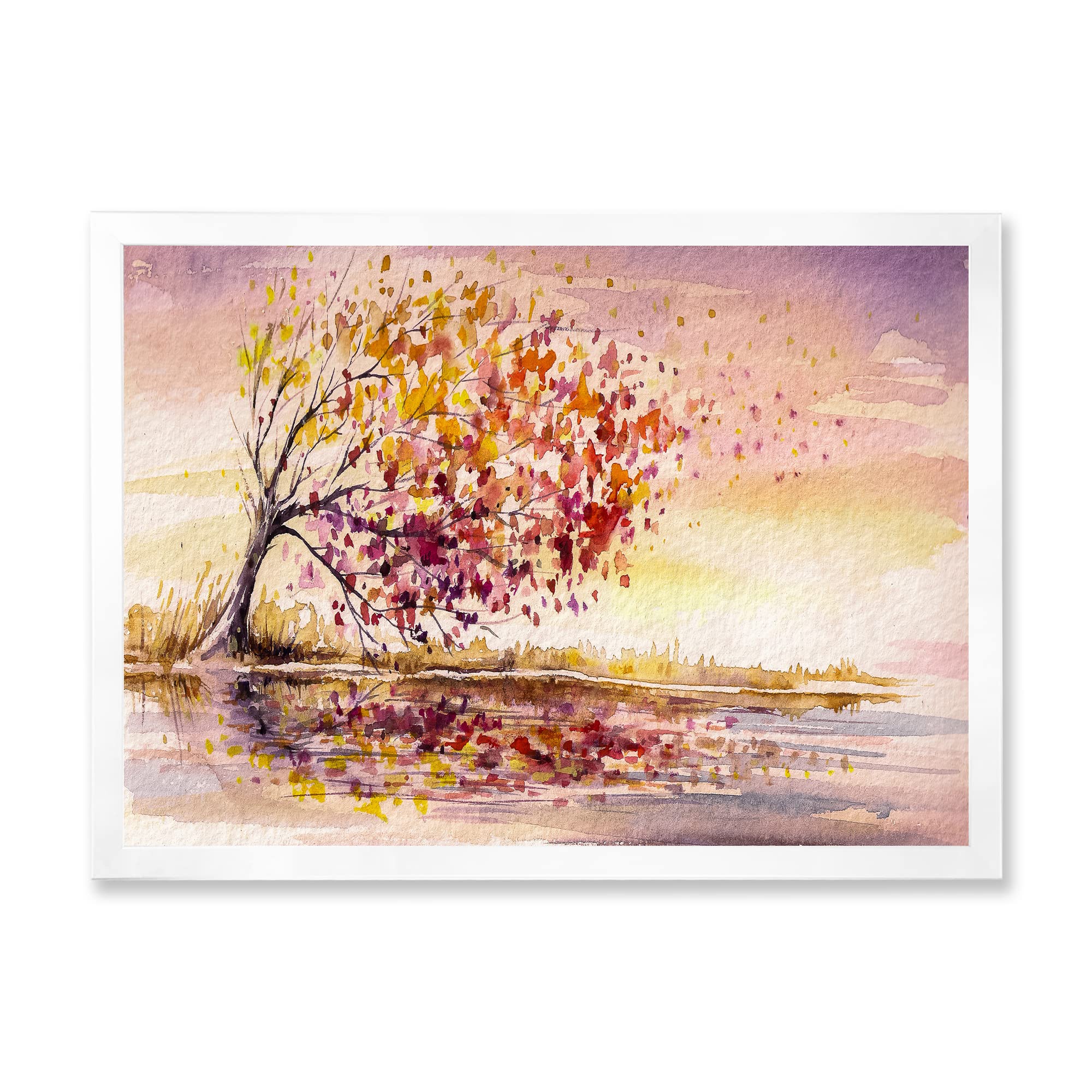 Vibrant Yellow and Orange Autumn Tree Framed Wall Art - Traditional Home Decor for Living Room, Bedroom & Office