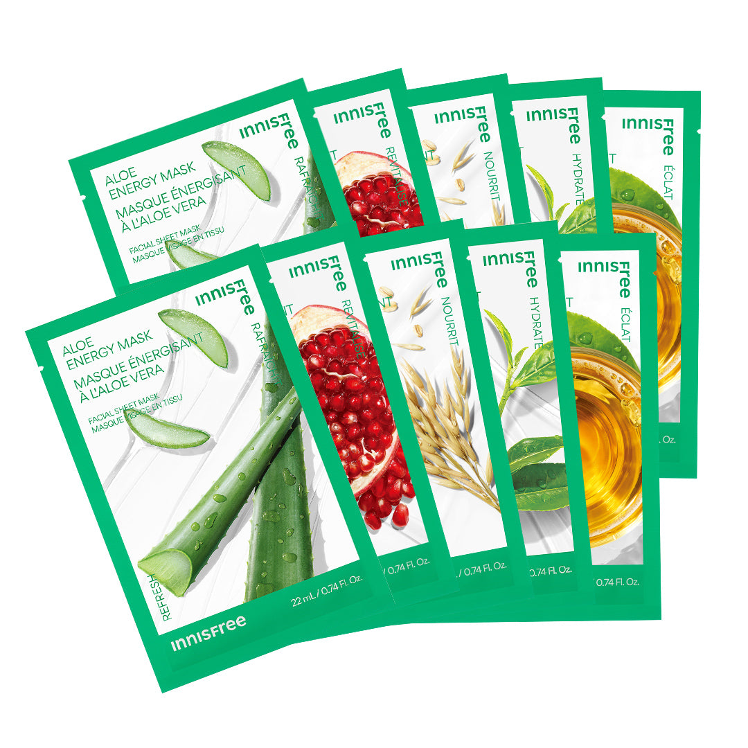 10-Piece Hydrating Energy Sheet Mask Set - Korean Skincare for Glowing Skin | Perfect for Spa Night, Travel & Self-Care Routine