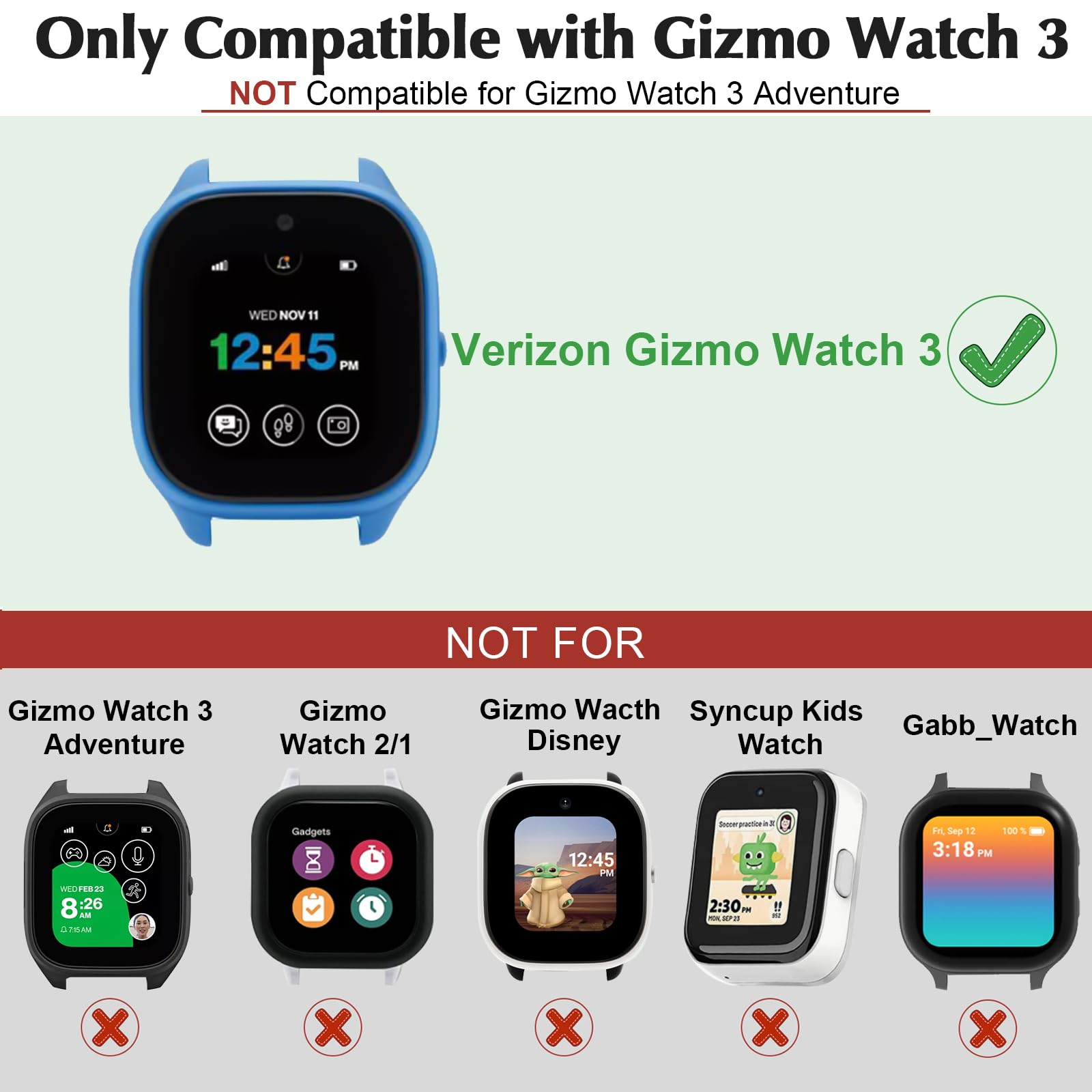 2-Pack Gizmo Watch 3 Screen Protector for Kids - Tempered Glass & Hard PC Full Coverage Protective Case (Clear) - Durable Scratch-Resistant Screen Guard for Verizon GizmoWatch 3 - Perfect for School, Play & Outdoor Activities