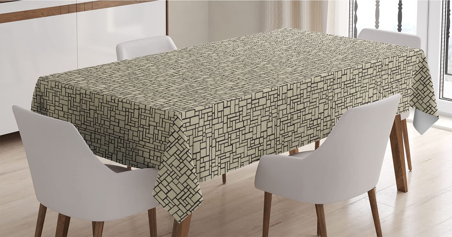Ambesonne Abstract Geometric Tablecloth - Grey Yellow Dark Grey Satin Dining Table Cover 52x70 Inches for Kitchen & Dining Room | Perfect for Parties, Holidays & Everyday Use