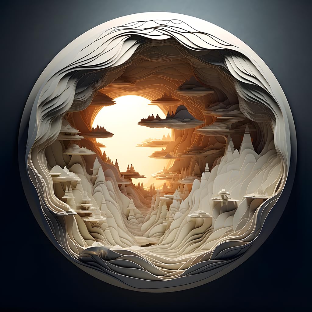 Bgraamiens 1000-Piece Round Puzzle - 3D Visual Dawn Inside a Cave | Autostereoscopy Challenge for Adults | Unique Hard Puzzle BG24011 | Perfect for Home Decor, Brain Training & Family Game Night