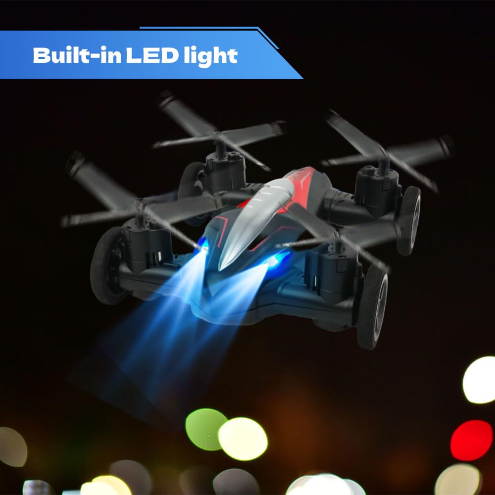 Remote Control Flying Car Toy - Air & Ground Dual Mode RC Fighter Plane Glider for Kids & Adults | Outdoor Flight Toy with LED Lights (Red) - Perfect for Backyard Play, Birthday Gifts & STEM Learning