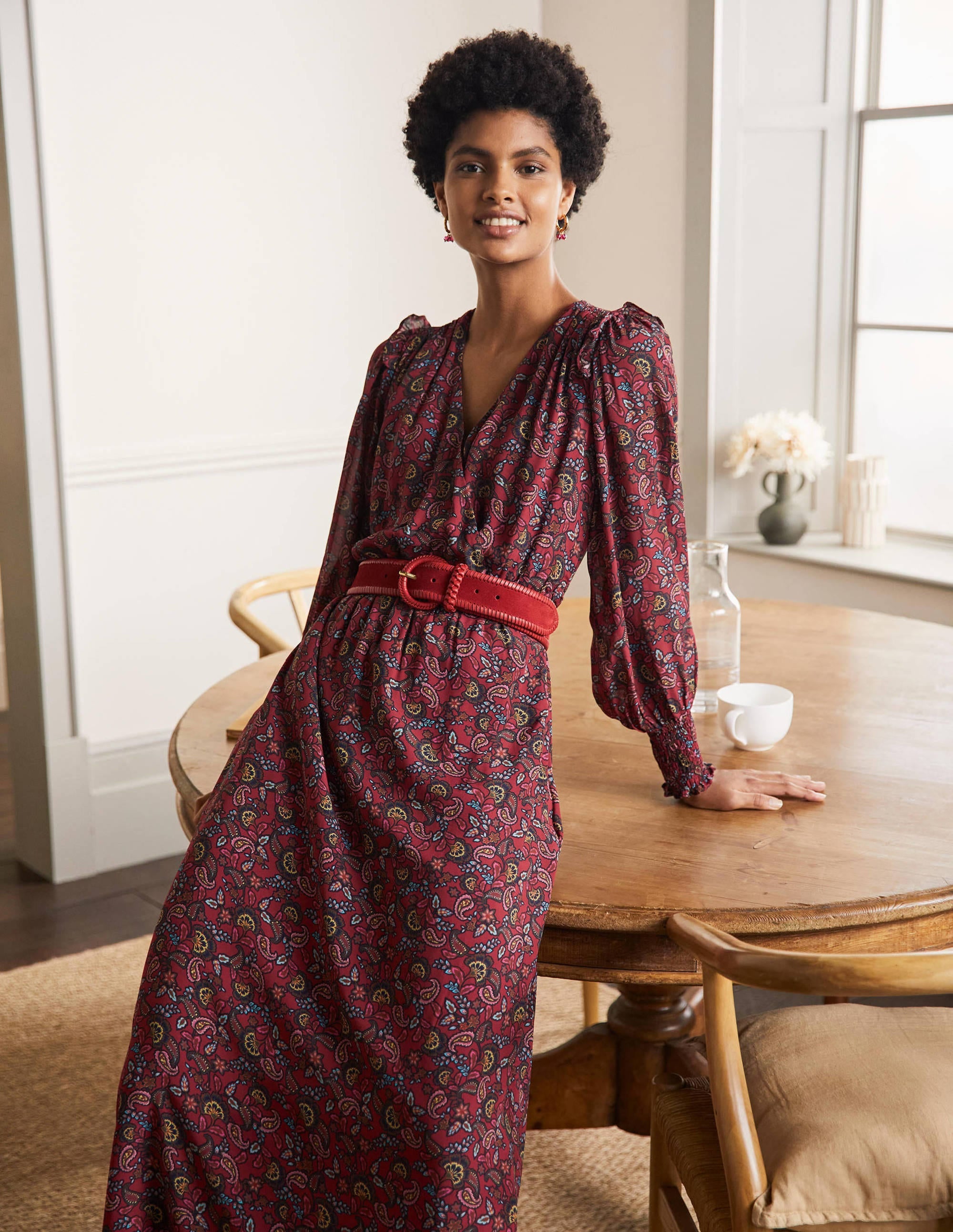 Becky Midi Wrap Dress Winterberry - Floral Print Women's Dress for Casual & Office Wear | Perfect for Work, Date Night & Special Occasions