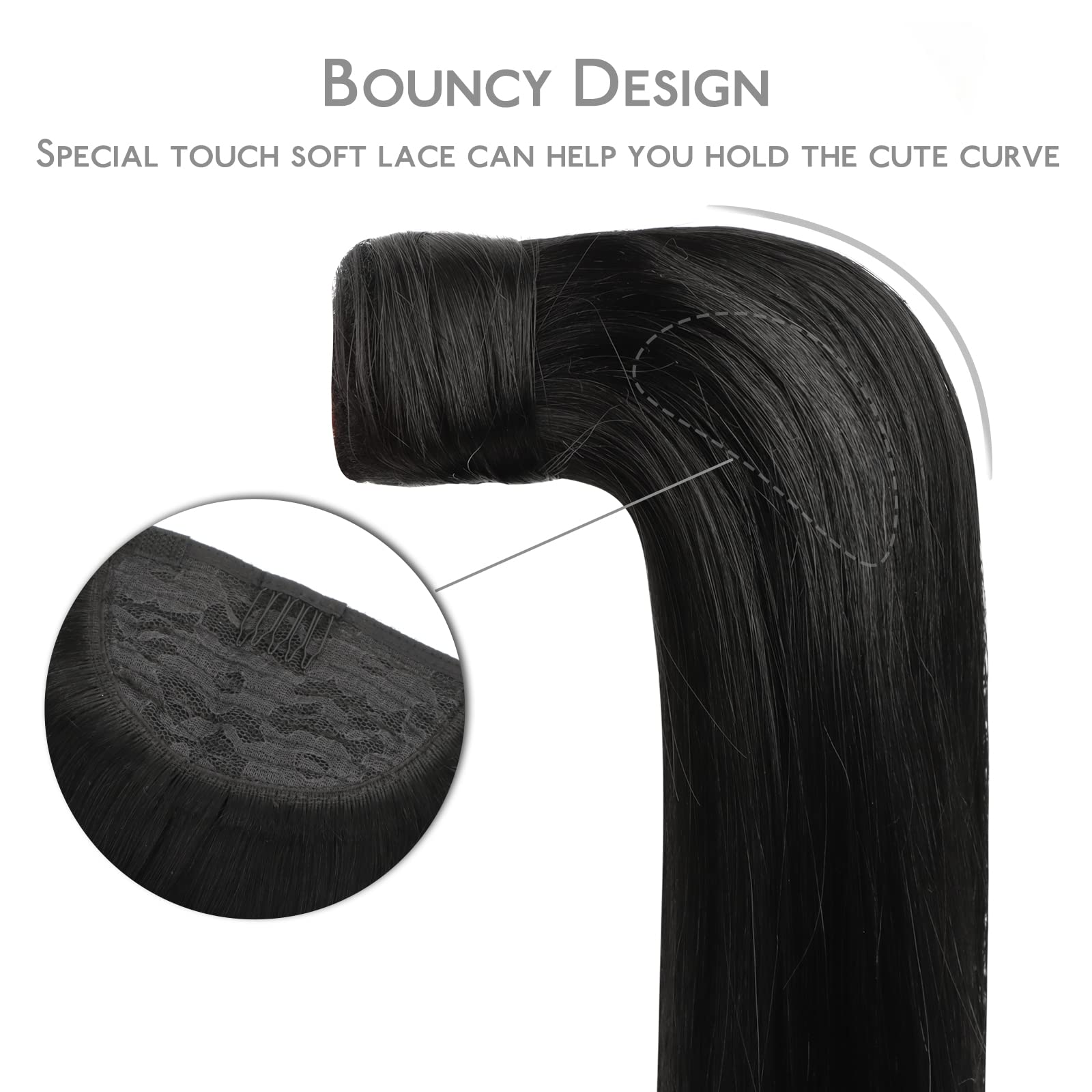 WENNALIFE 22 Inch Jet Black Clip-in Ponytail Hair Extension - 90g Remy Human Hair for Thick & Natural Look | Perfect for Parties, Weddings & Daily Styling