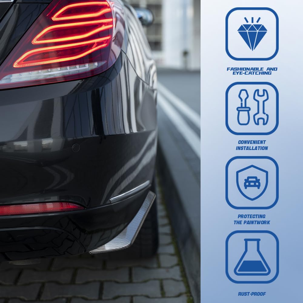 2PCS Universal Car Rear Bumper Guard Diffuser Splitter - Carbon Fiber Anti-Scratch Protection Lip Kit with Bolts for Side Fender Skirt | Perfect for Sedans, SUVs & Trucks to Enhance Style & Prevent Damage