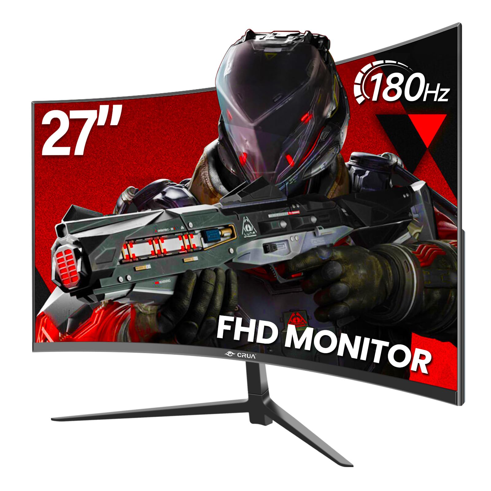 CRUA 27 Inch 180Hz Curved Gaming Monitor - Full HD 1080P, 1500R Frameless PC Monitor with AMD FreeSync & Eye Care Technology, VESA Mount Compatible - Perfect for Esports, Work & Home Office Setup