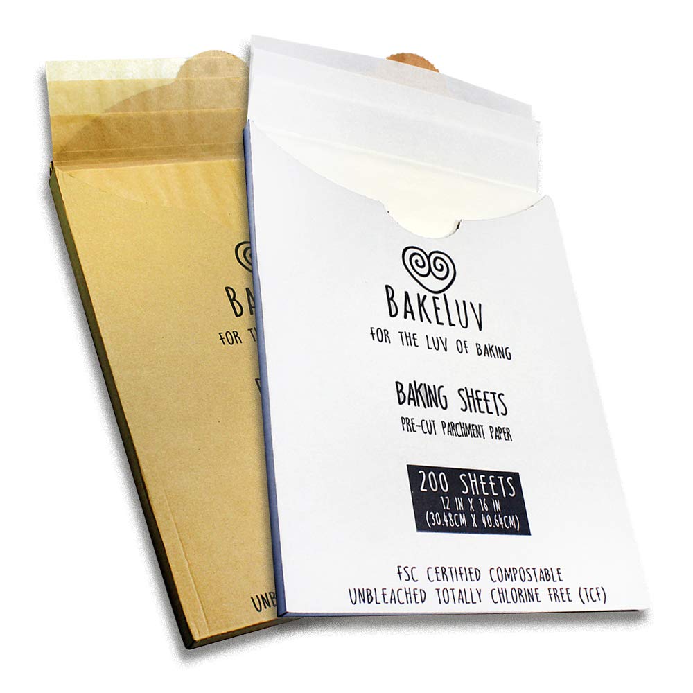 BAKELUV Unbleached Kraft Brown Parchment Paper Sheets 12x16 Inch - 200 Count Non-Stick Precut Baking Paper for Cookies, Cakes & Bread | Oven, Air Fryer, Grill & Freezer Safe | Perfect for Baking, Roasting & Meal Prep