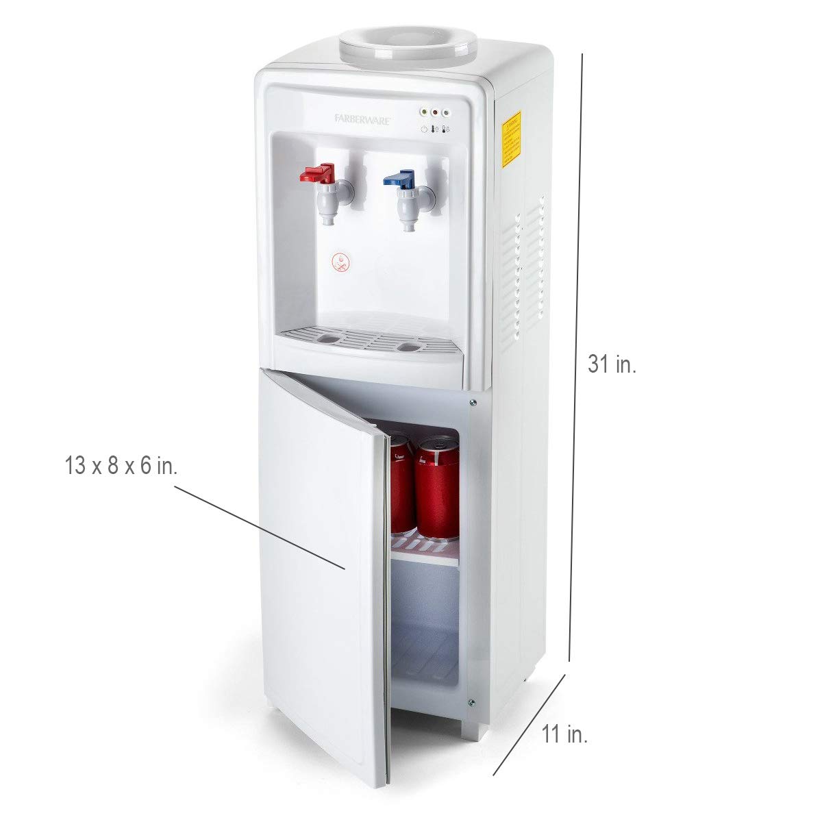 Farberware FW29919 Freestanding Hot and Cold Water Cooler Dispenser - Top Loading Water Dispenser with Storage Cabinet, White | Office, Home & Kitchen Use