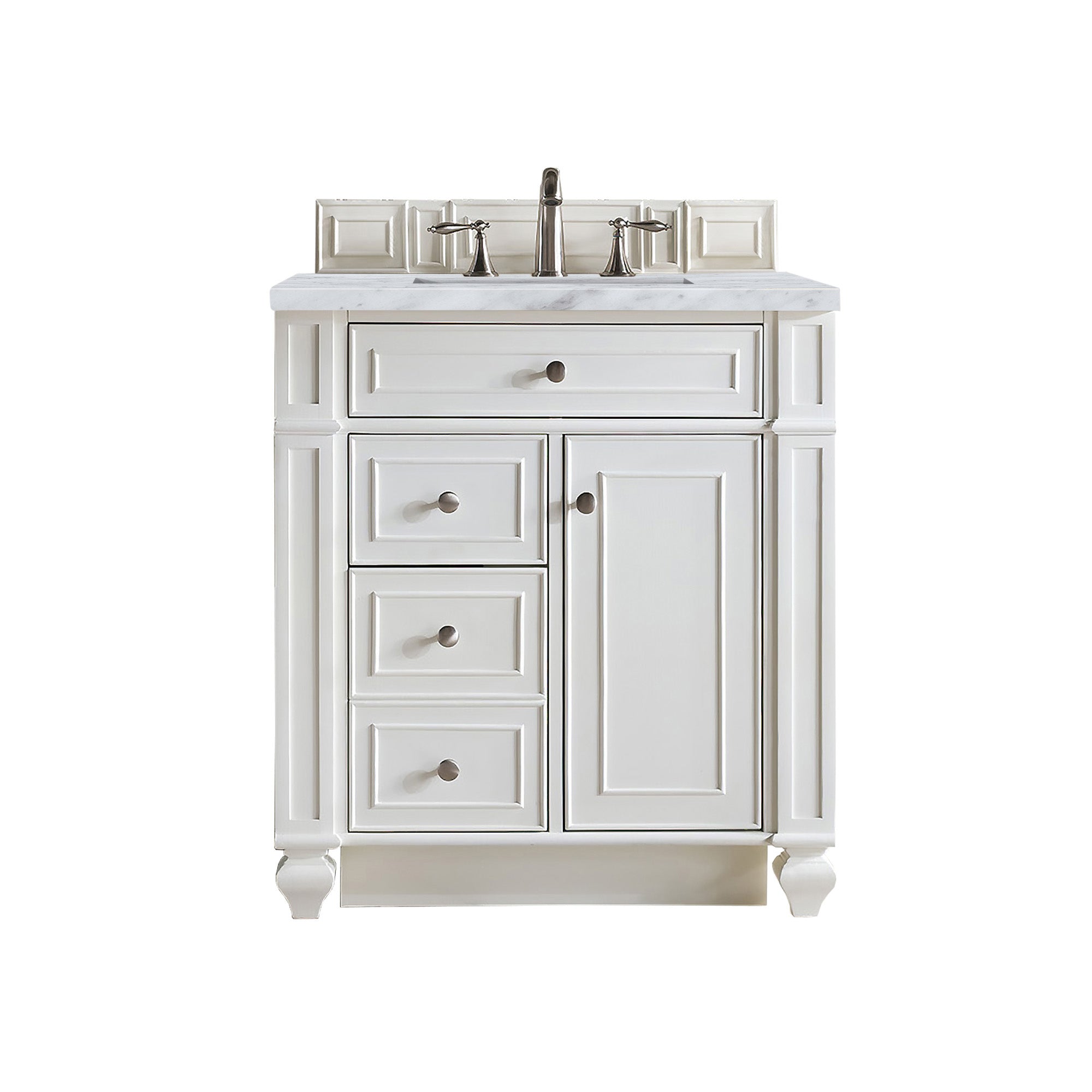 Bristol 30 Inch Single Bathroom Vanity Set with 3CM Carrara Marble Top in Bright White - Perfect for Modern Home Bathroom Renovation and Small Space Design