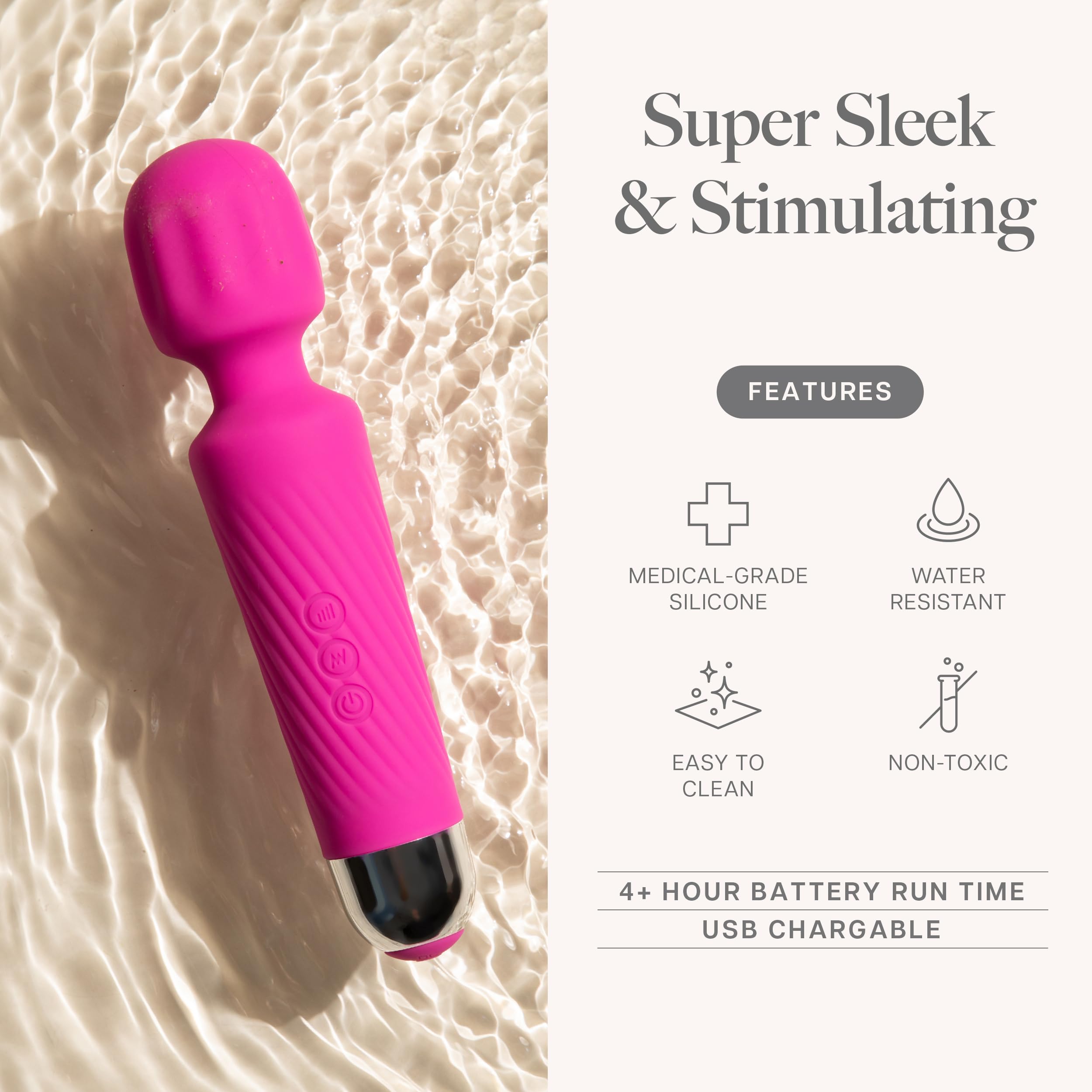 Ava Vibrator Wand - Powerful Clit Stimulator for Women, 20 Vibration Patterns & 8 Speeds, Quiet & Compact Adult Toy - Perfect Gift for Her (Hot Pink) | Enhance Intimacy & Self-Care Moments