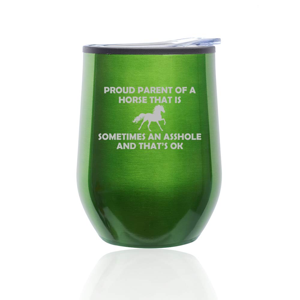 Stemless Wine Tumbler with Lid - 16oz Insulated Coffee Travel Mug for Hot & Cold Drinks - Durable Glass Cup for Wine, Tea, Iced Coffee - Perfect Gift for Proud Horse Parents (Green) - Ideal for Home, Office, Travel & Outdoor Activities